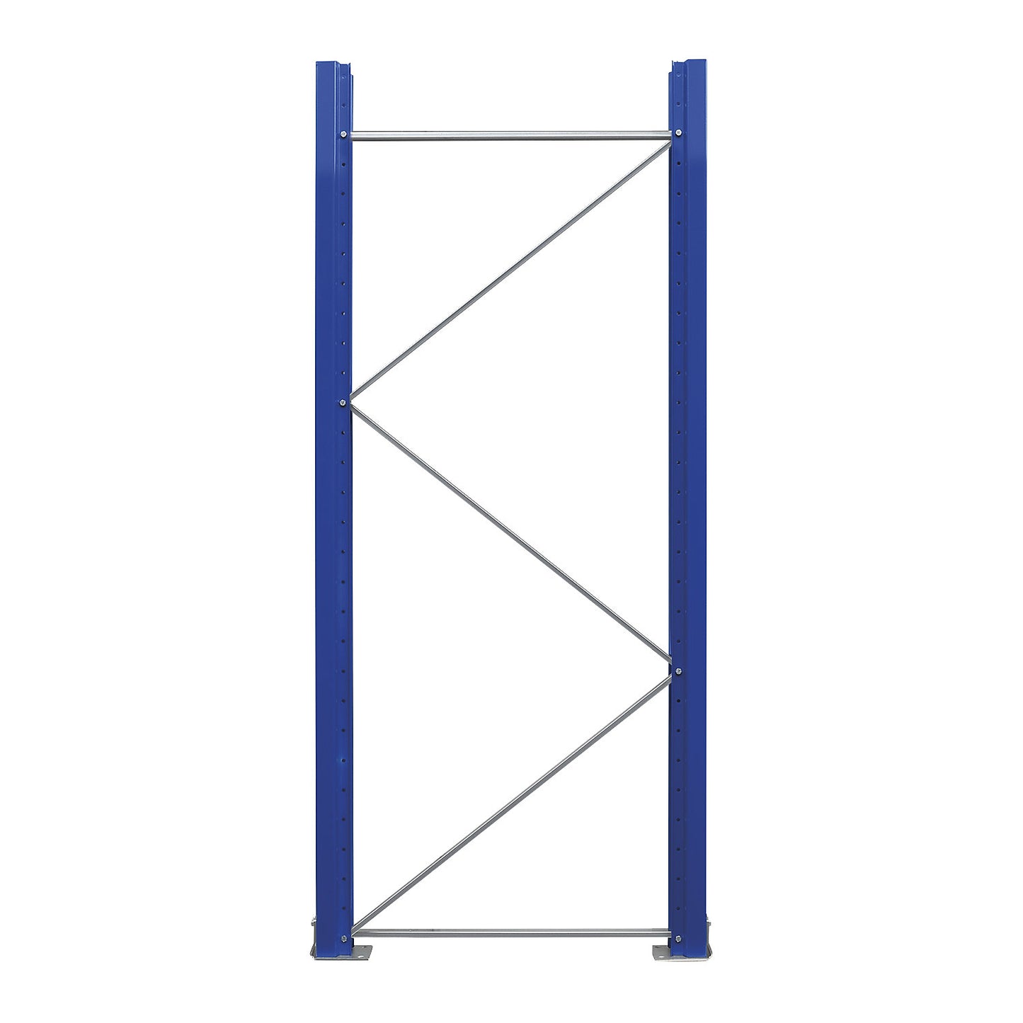 Pallet racking upright frame, flat pack, gentian blue RAL 5010 / zinc plated, HxD 2100 x 900 mm.