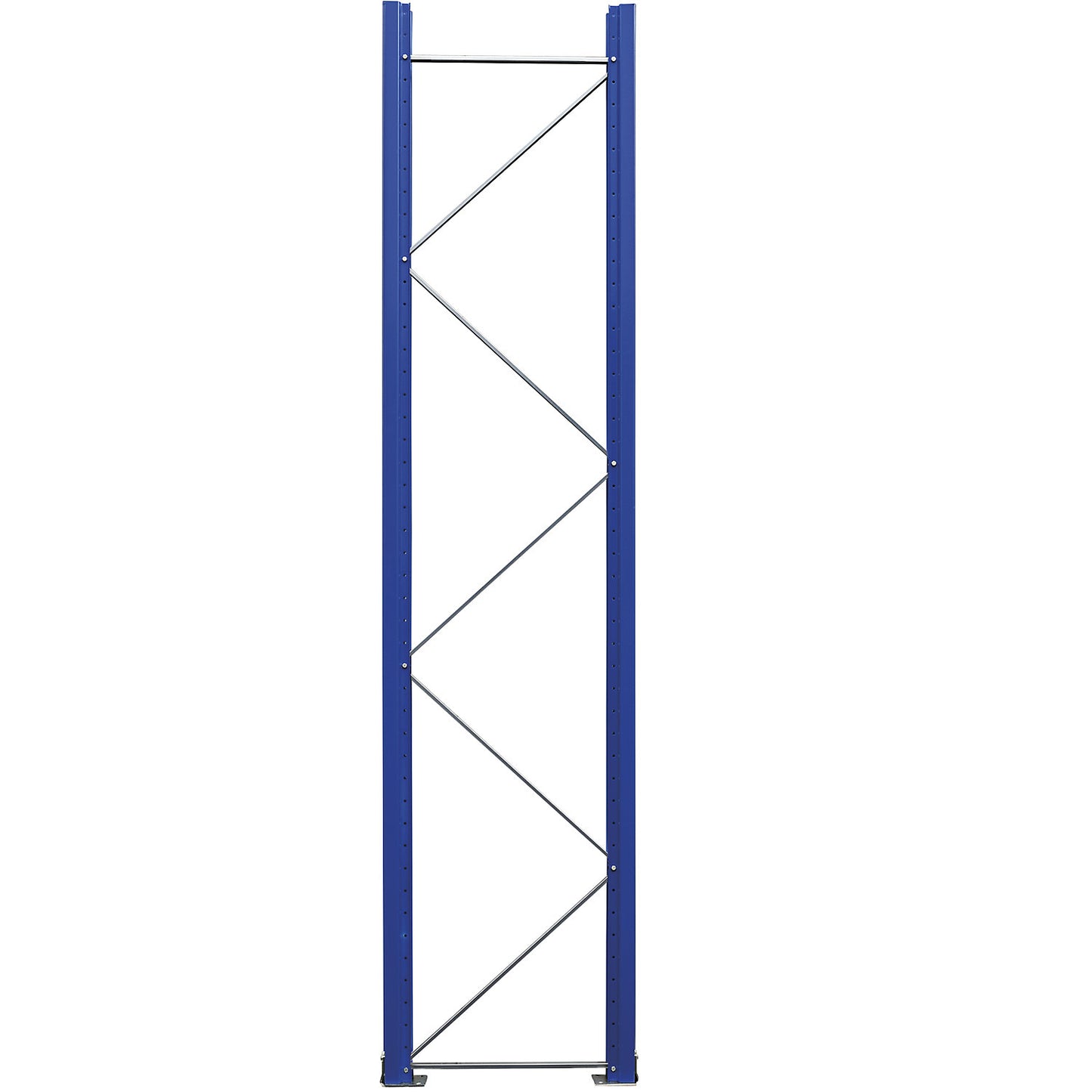 Pallet racking upright frame, pre-assembled, gentian blue RAL 5010 / zinc plated, HxD 3360 x 750 mm.
