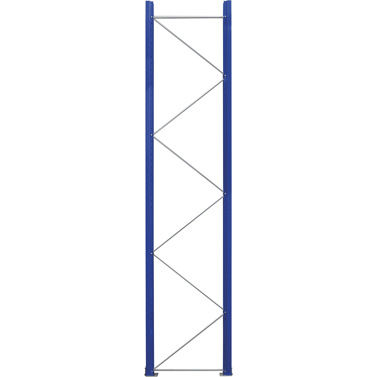 Pallet racking upright frame, pre-assembled, gentian blue RAL 5010 / zinc plated, HxD 3990 x 900 mm.