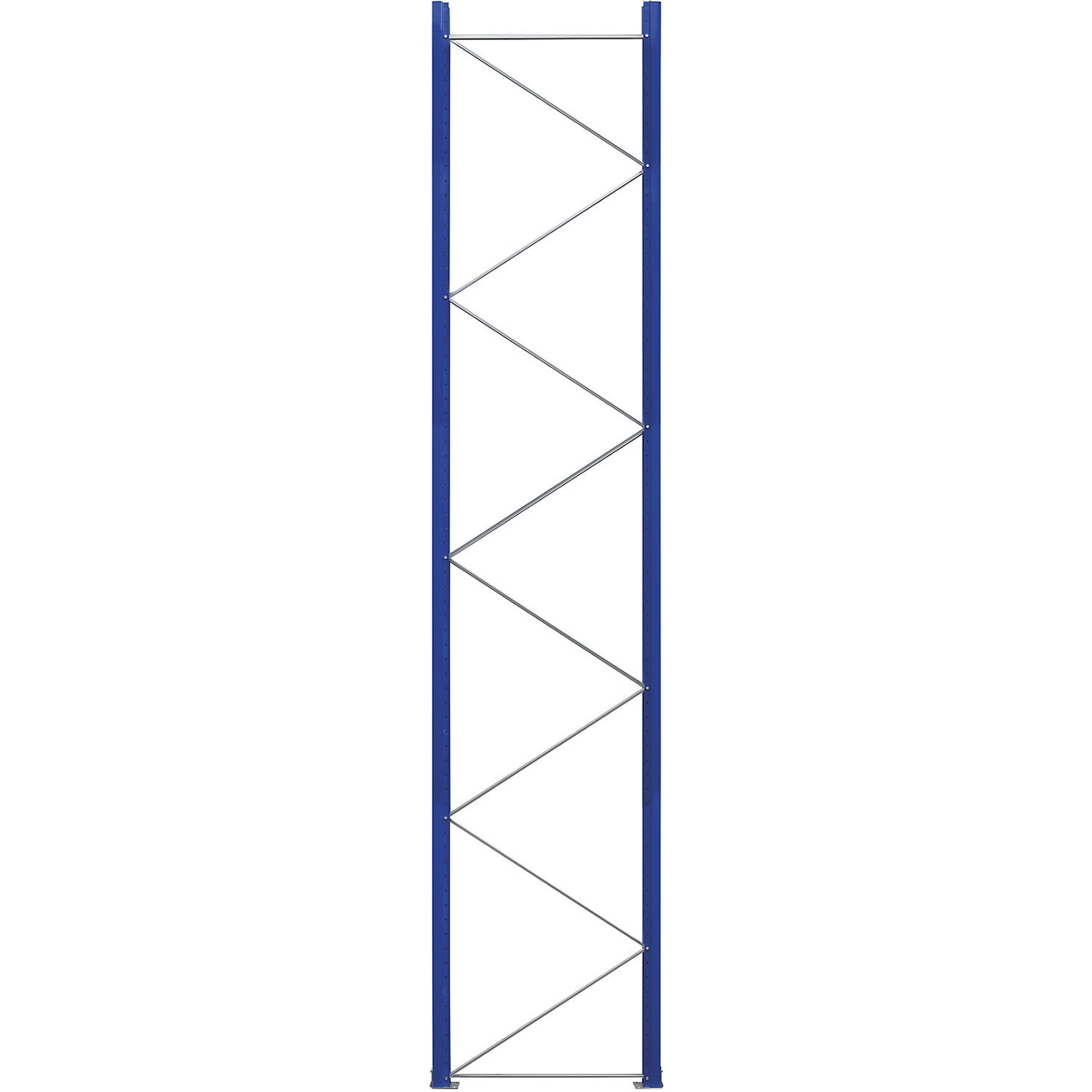 Pallet racking upright frame, pre-assembled, gentian blue RAL 5010 / zinc plated, HxD 5250 x 1100 mm.