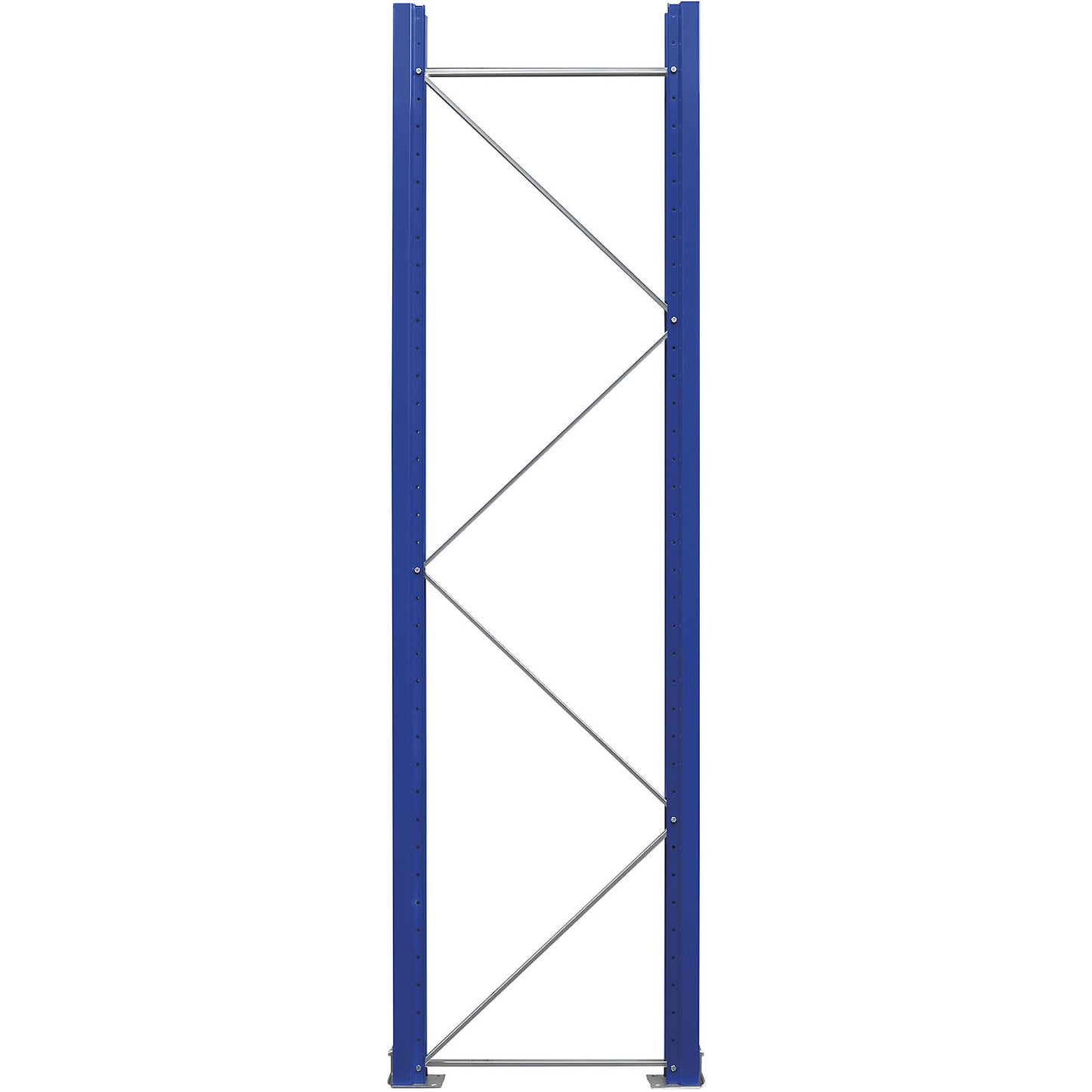 Pallet racking upright frame, flat pack, gentian blue RAL 5010 / zinc plated, HxD 2730 x 750 mm.