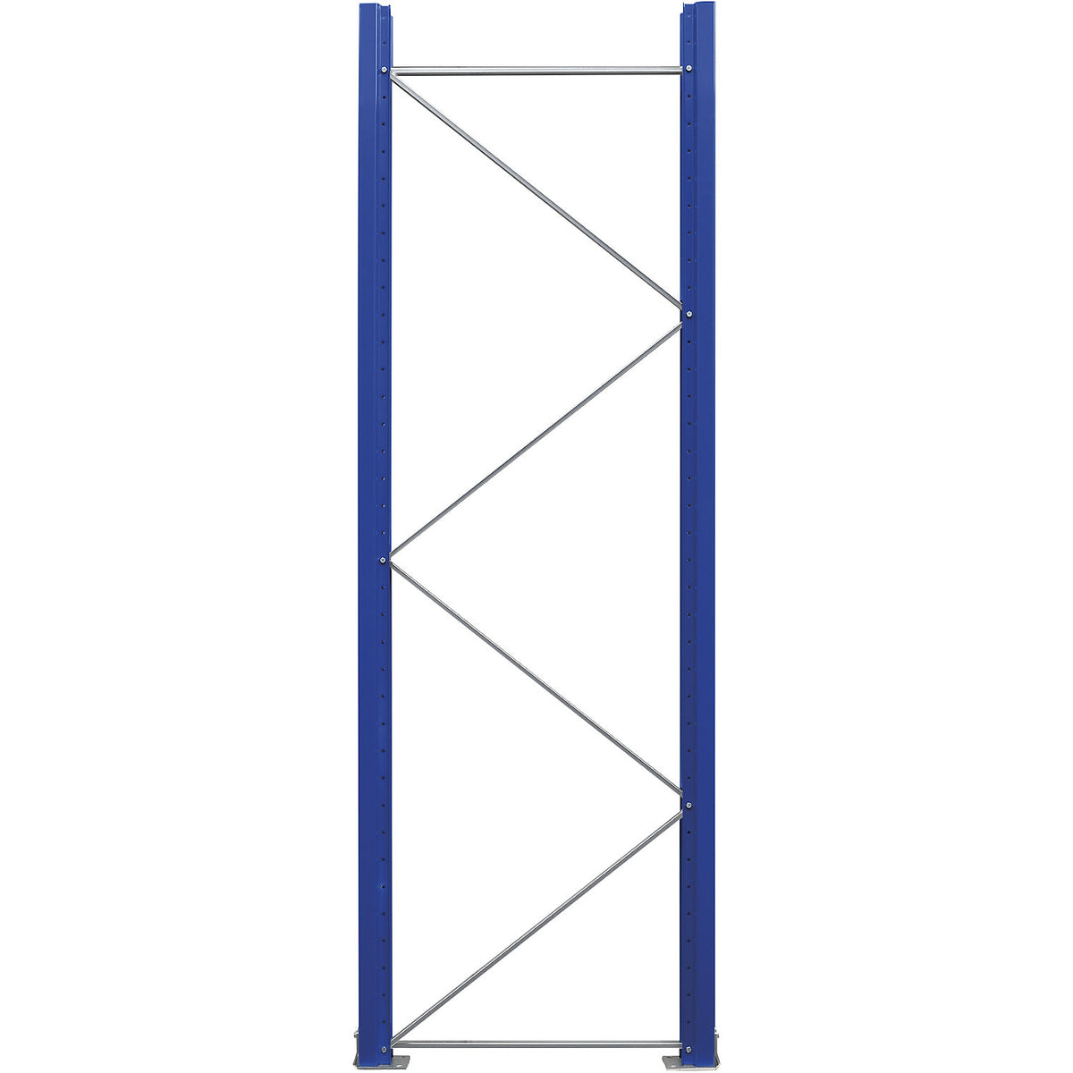 Pallet racking upright frame, pre-assembled, gentian blue RAL 5010 / zinc plated, HxD 2730 x 900 mm.
