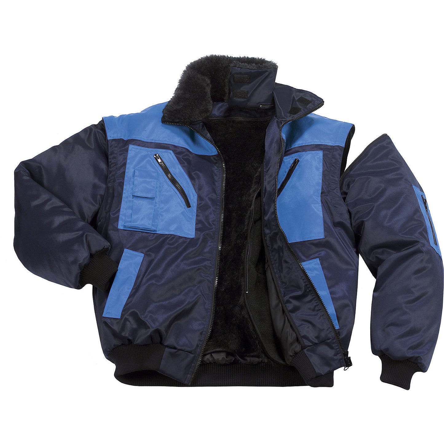 Pilot jacket with removable inner fur, navy / cornflower blue, size M.