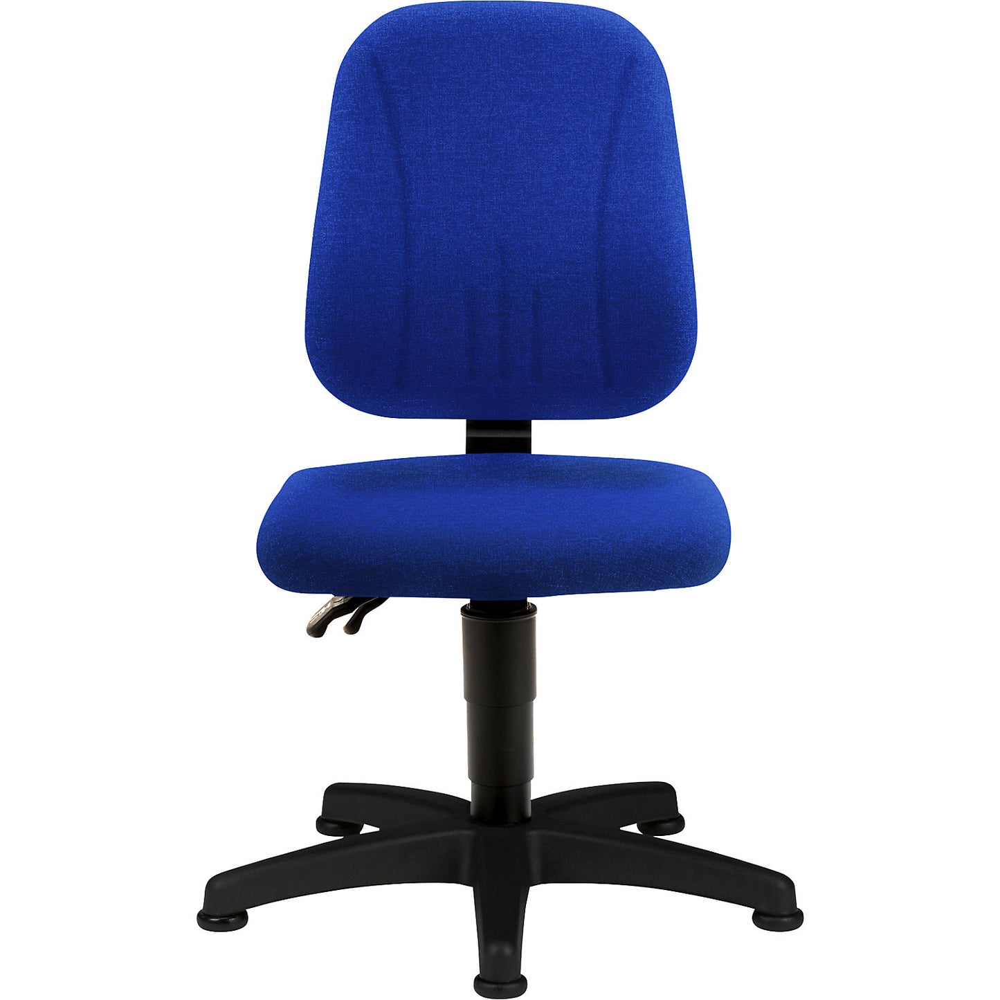 Industrial swivel chair, with gas lift height adjustment, fabric cover, blue, with floor glides.