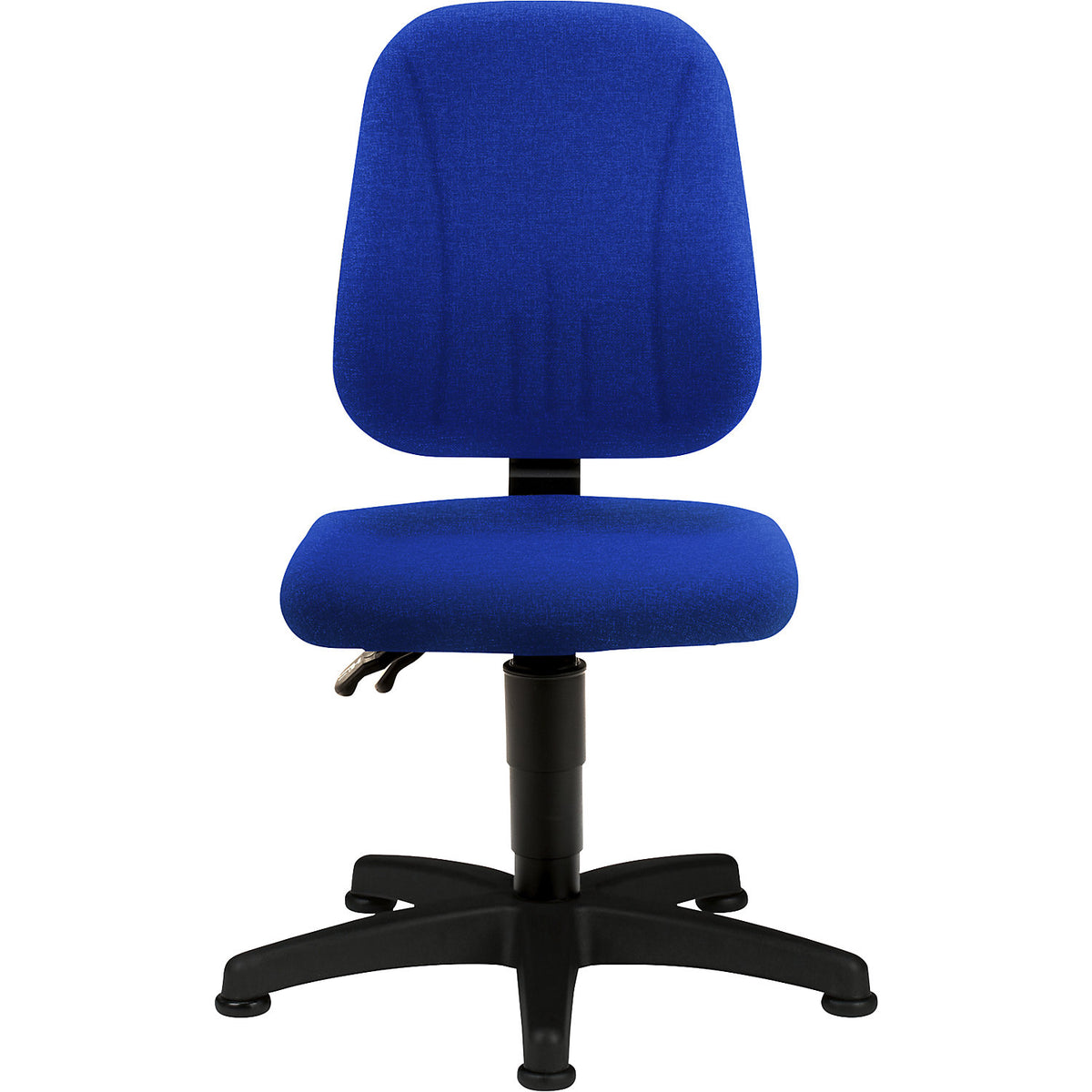 Unitec industrial swivel chair, with gas lift height adjustment, fabric cover, blue, with floor glides.