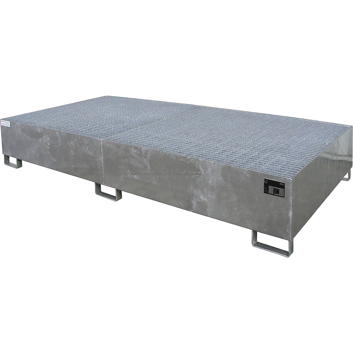 Steel sump tray for IBC/CTC tank containers, LxWxH 2650 x 1300 x 435 mm, sump capacity 1000 l, hot dip galvanised.