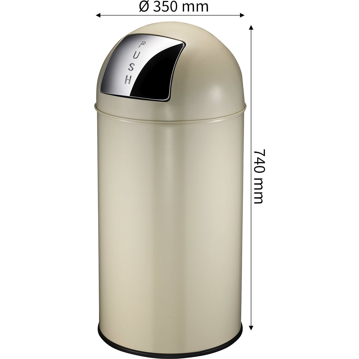 Push rubbish bin, steel, capacity 40 l, HxØ 740 x 350 mm, light ivory.