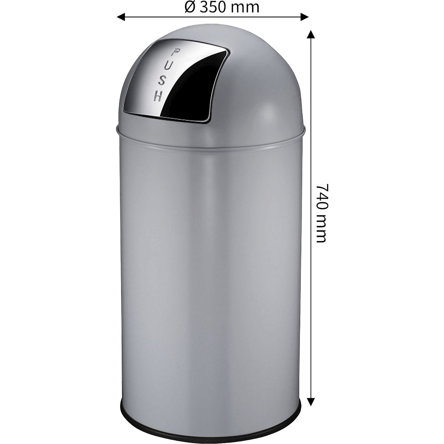 Push rubbish bin, steel, capacity 40 l, HxØ 740 x 350 mm, iron grey.