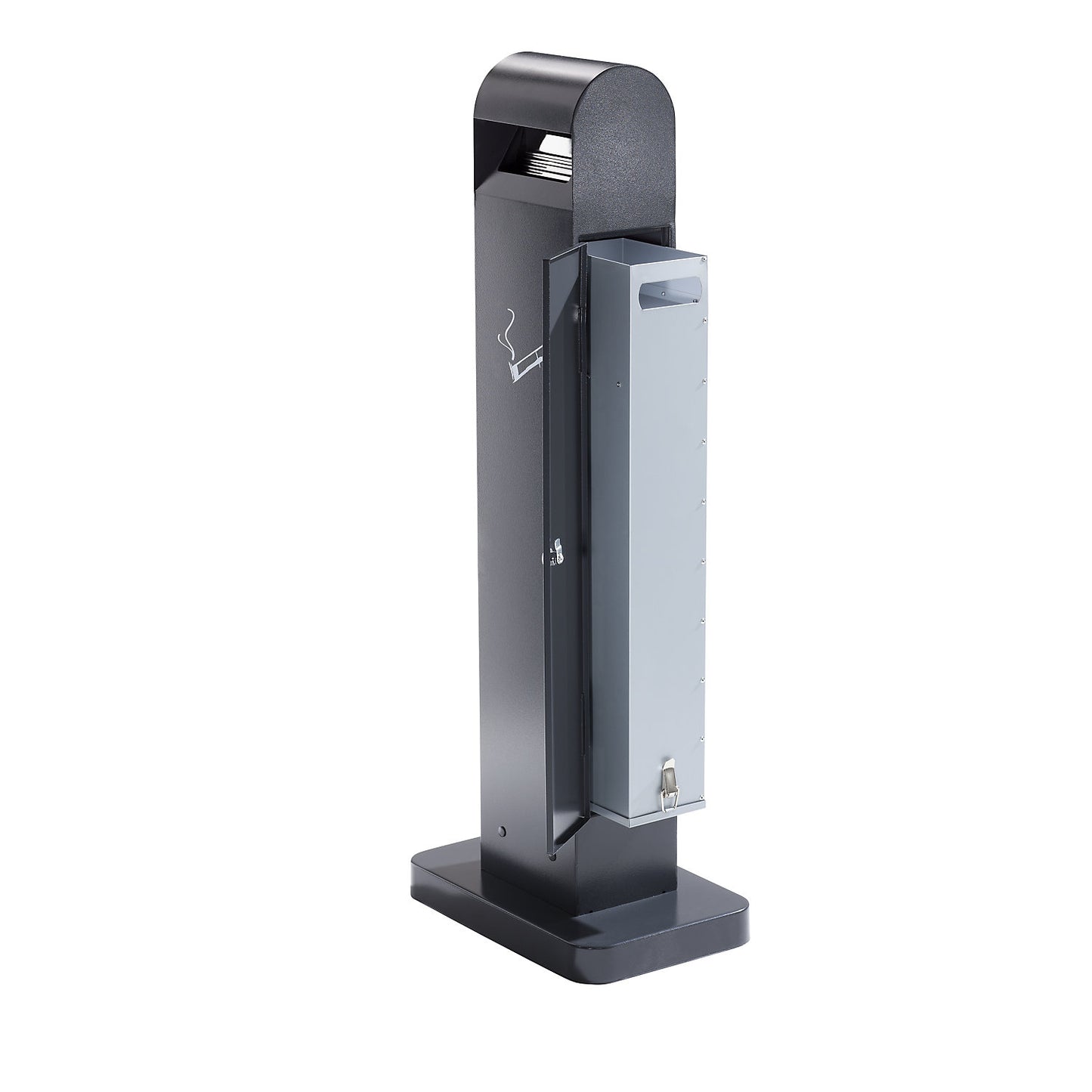 Ashtray column made of sheet steel, capacity 12.5 l, charcoal, HxWxD 1045 x 405 x 260 mm.