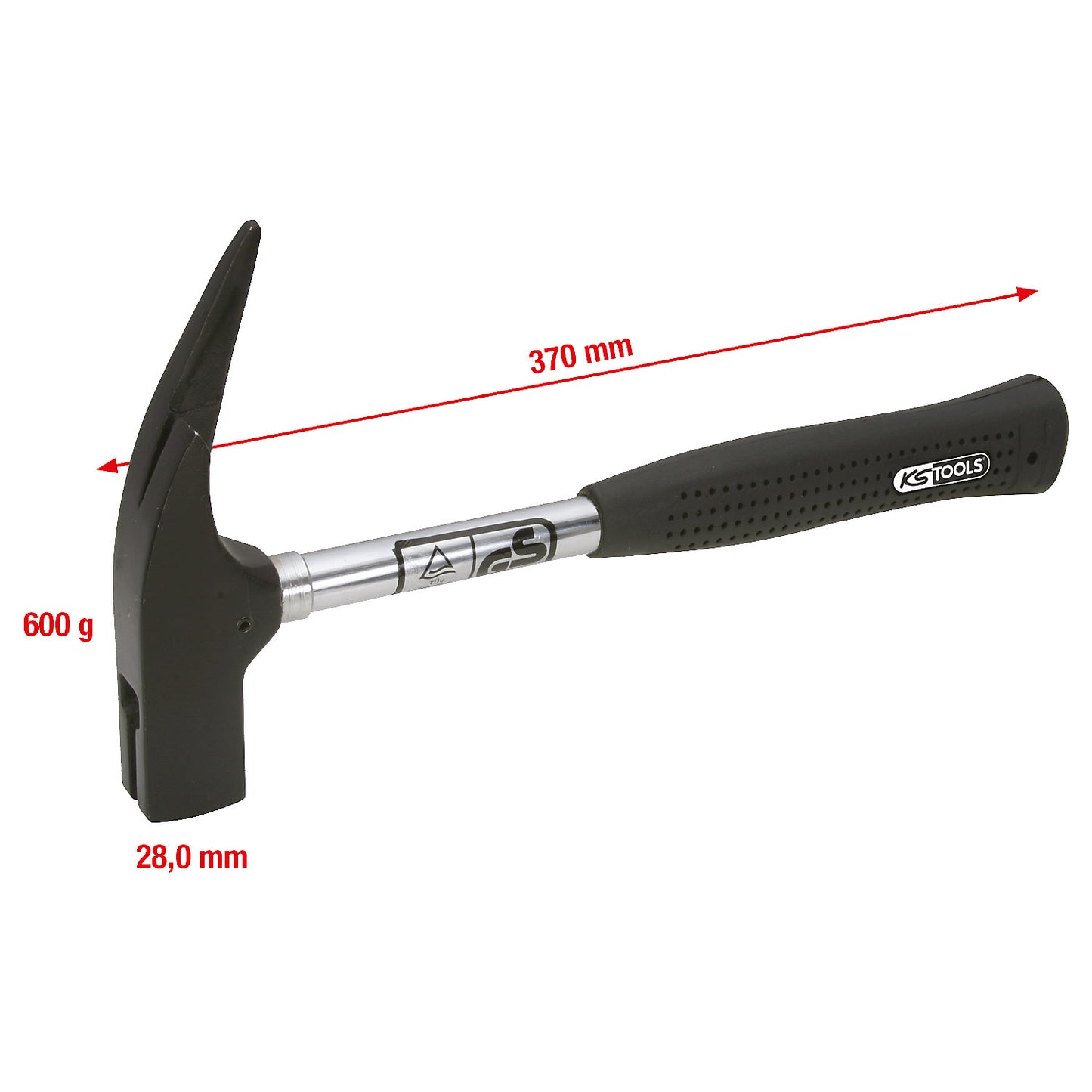 Scabbling pick, magnetic, hammer head weight 600 g, length 370 mm.