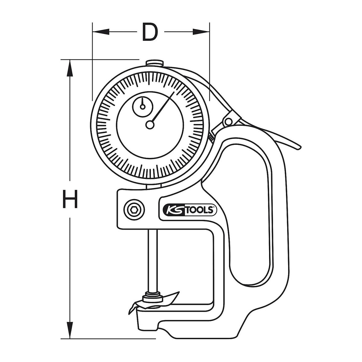 Dial indicator gauge, measuring range 0 - 30 mm, analogue.