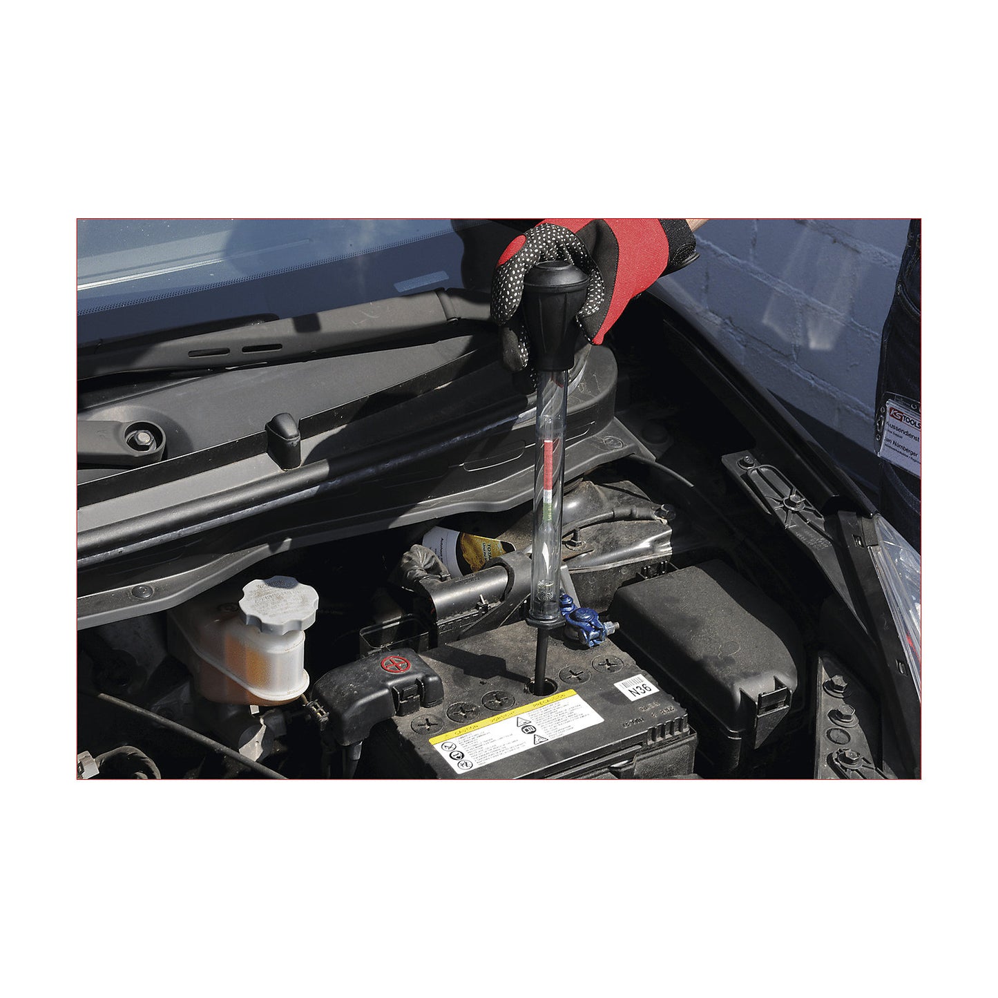 Battery acid tester, with hydrometer, overall length 280 mm.