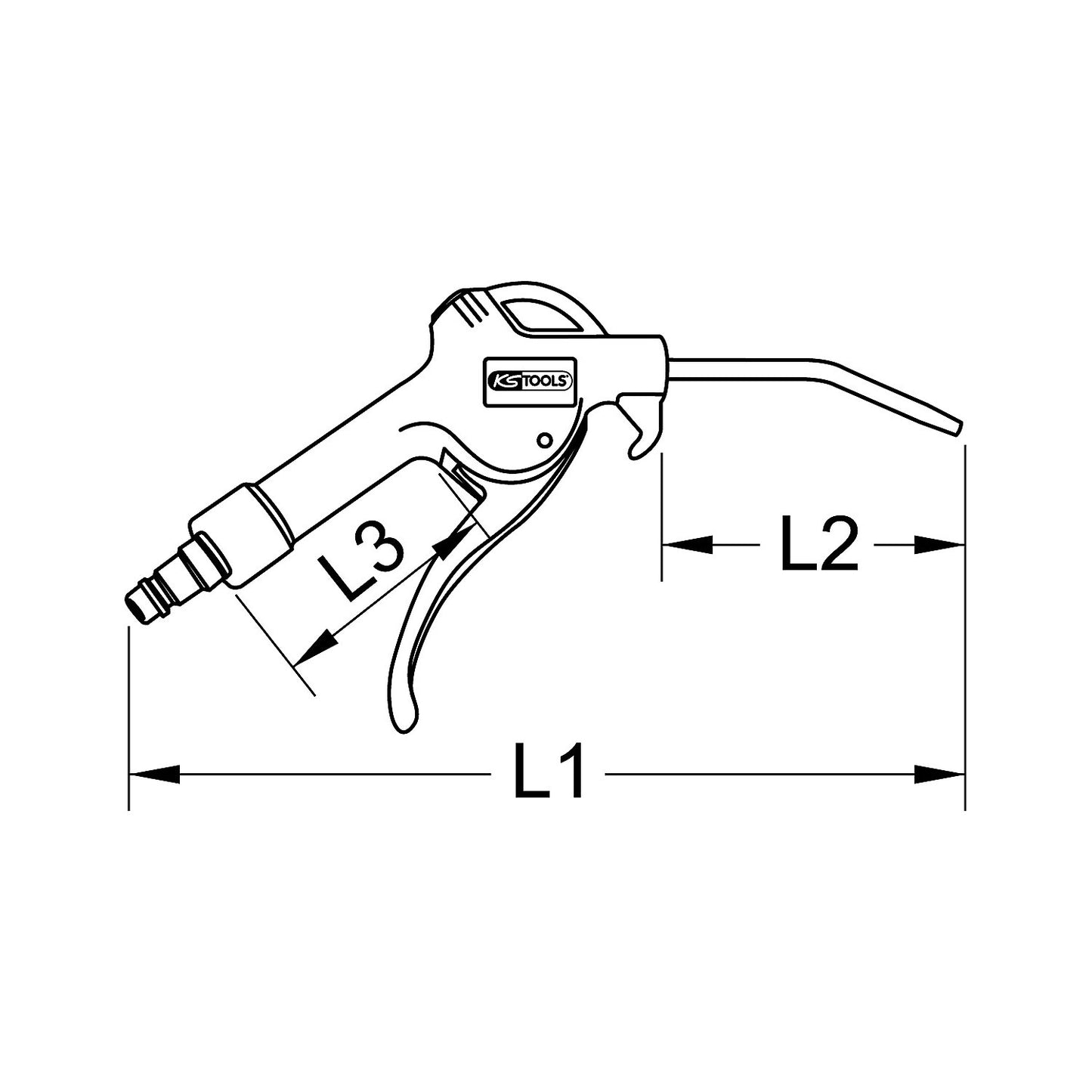 Universal air operated blow pistol, 90 dbA, max. 6.3 bar (90 psi).