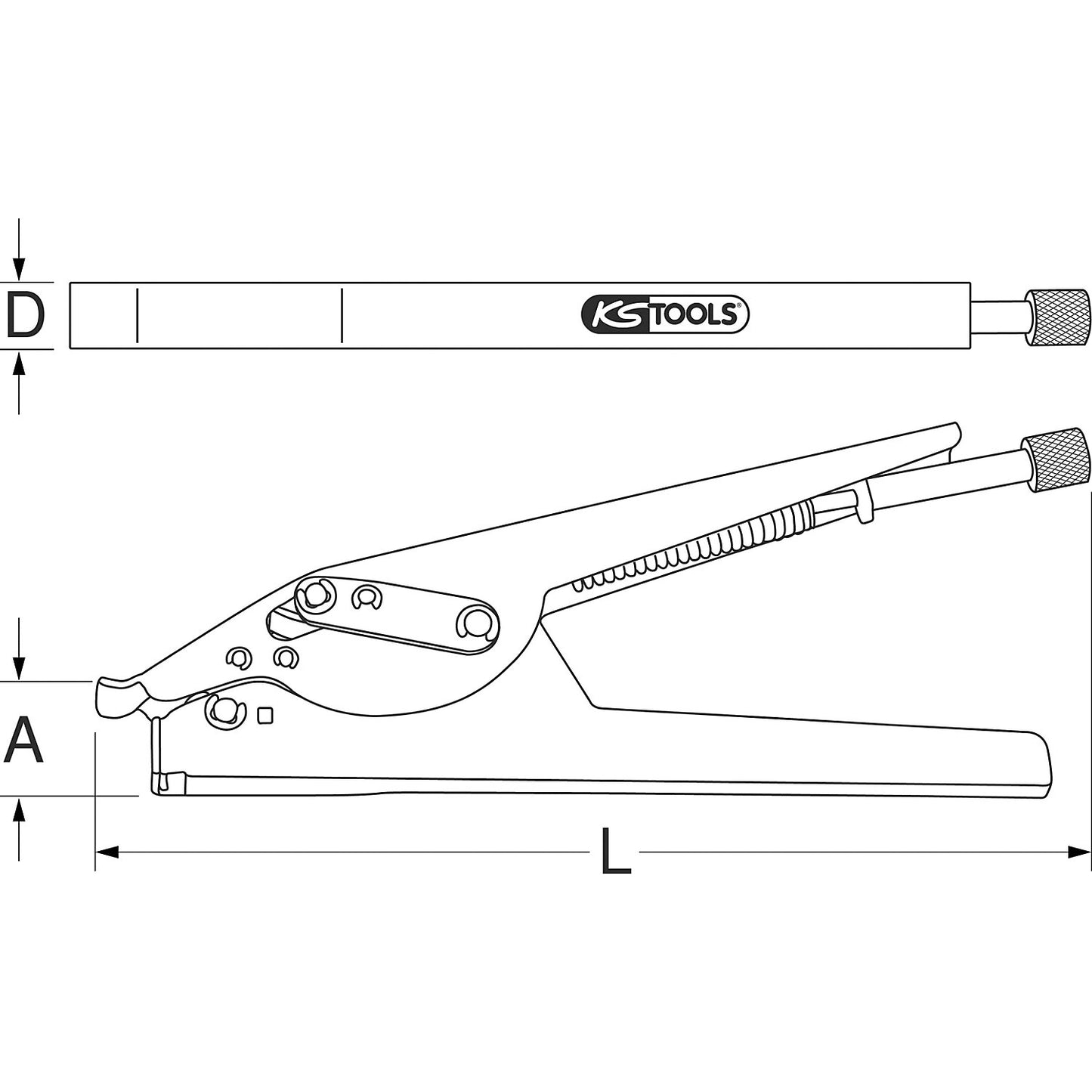 Cable tie gun, jaw size 17 mm, length 190 mm.