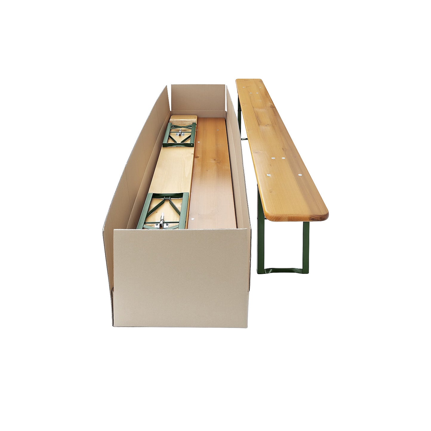 Beer bench set, 1 table, 2 benches, natural.