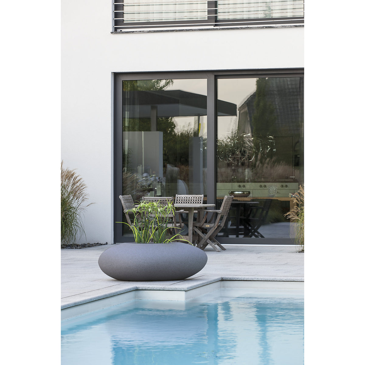 Plant container, STORUS III, HxWxD 390 x 1140 x 730 mm, charcoal granite.