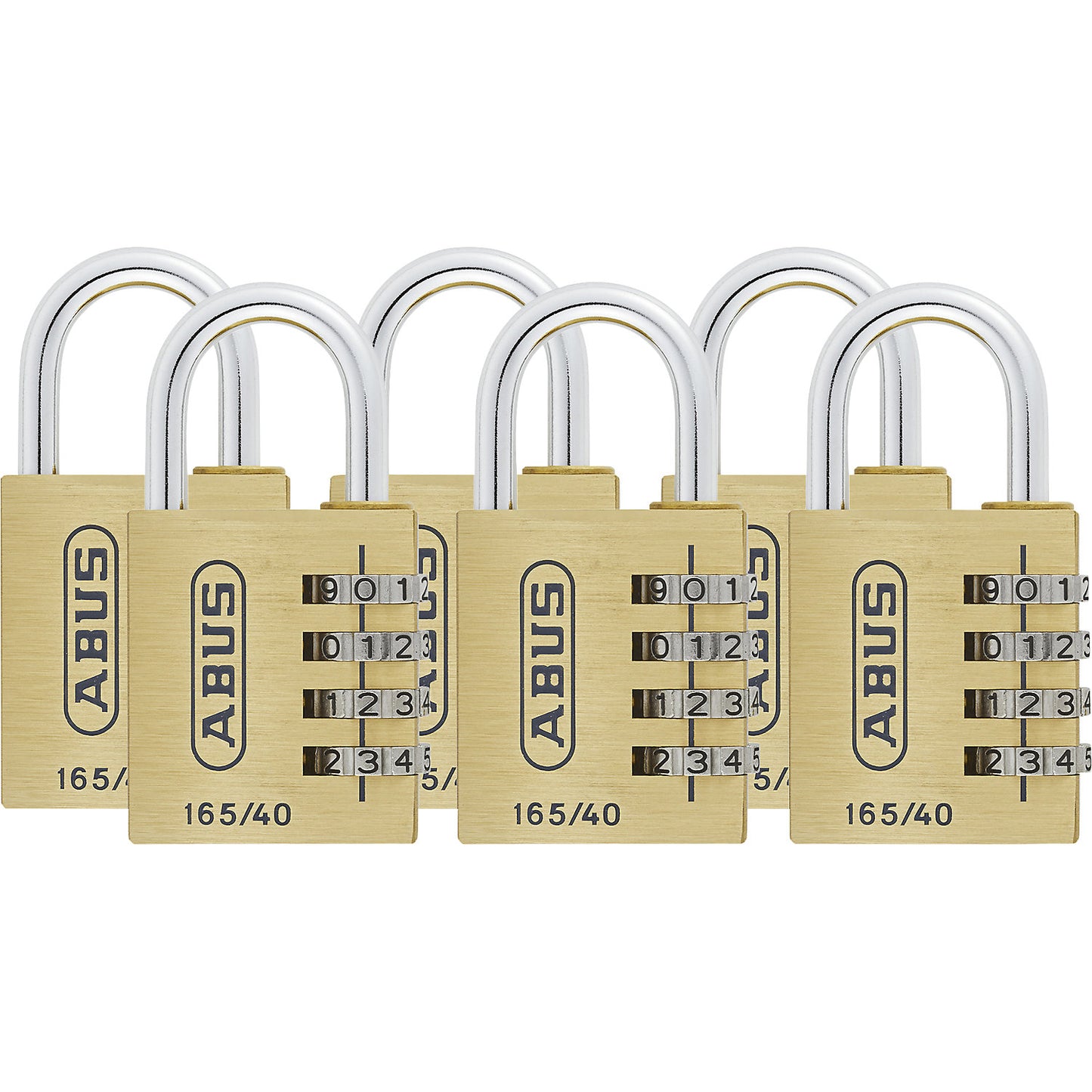 Combination lock, 165/40 lock tag, pack of 6, brass.