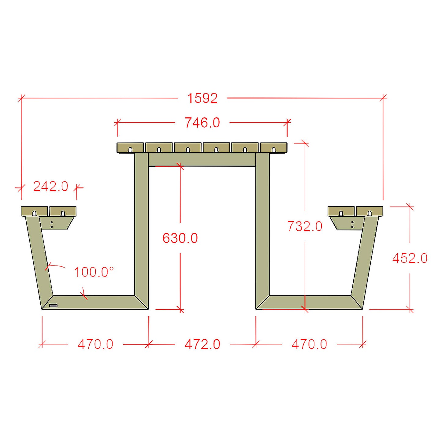 Picnic bench for 6 people, length 1770 mm, coniferous wood, teak-coloured.