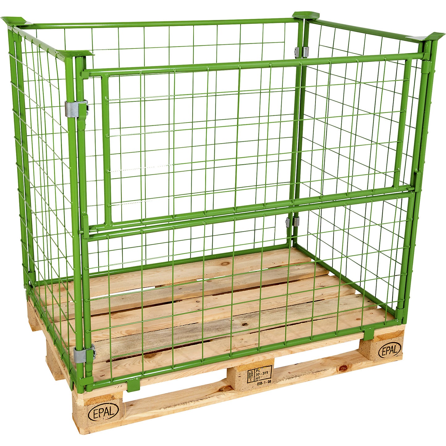 Mesh pallet collar, long side half folding, for stacking, for pallets 1200 x 800, H 1200 mm, green.