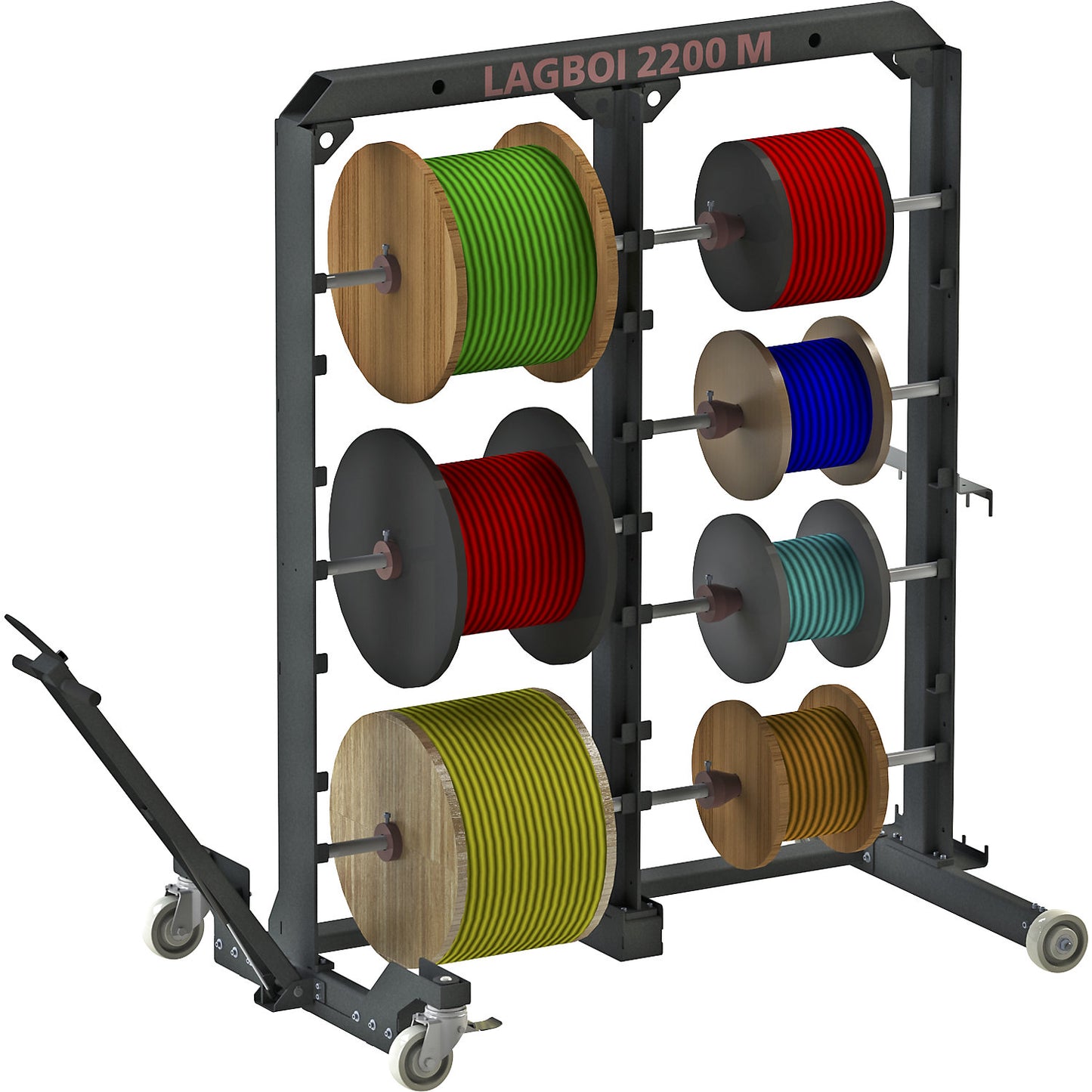 Cable drum shelving unit, mobile, HxWxD 3110 x 1940 x 1430 mm.