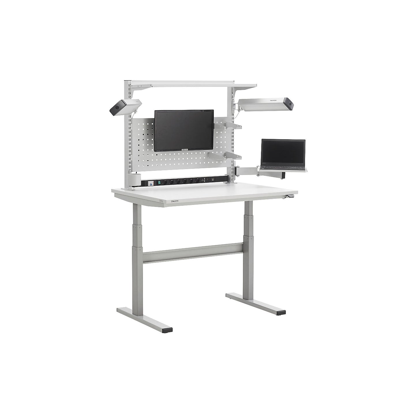 Work table, electric height adjustment, height 630 - 1270 mm, standard model, WxD 900 x 800 mm.