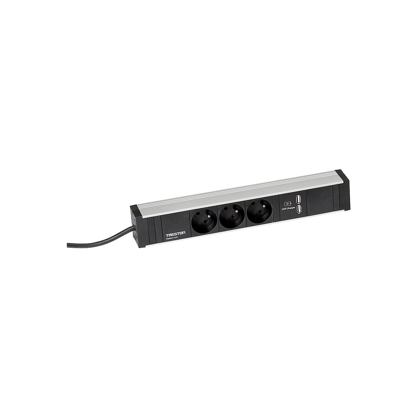 Trailing socket for work tables, 3 sockets, 2 x USB, length 331 mm.