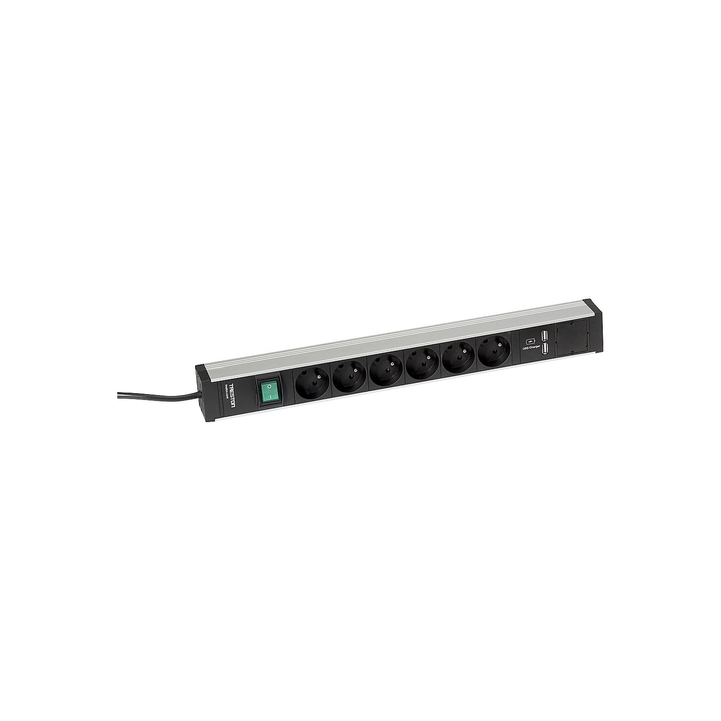 Trailing socket for work tables, 6 sockets, switch, 2 x USB, length 468 mm.