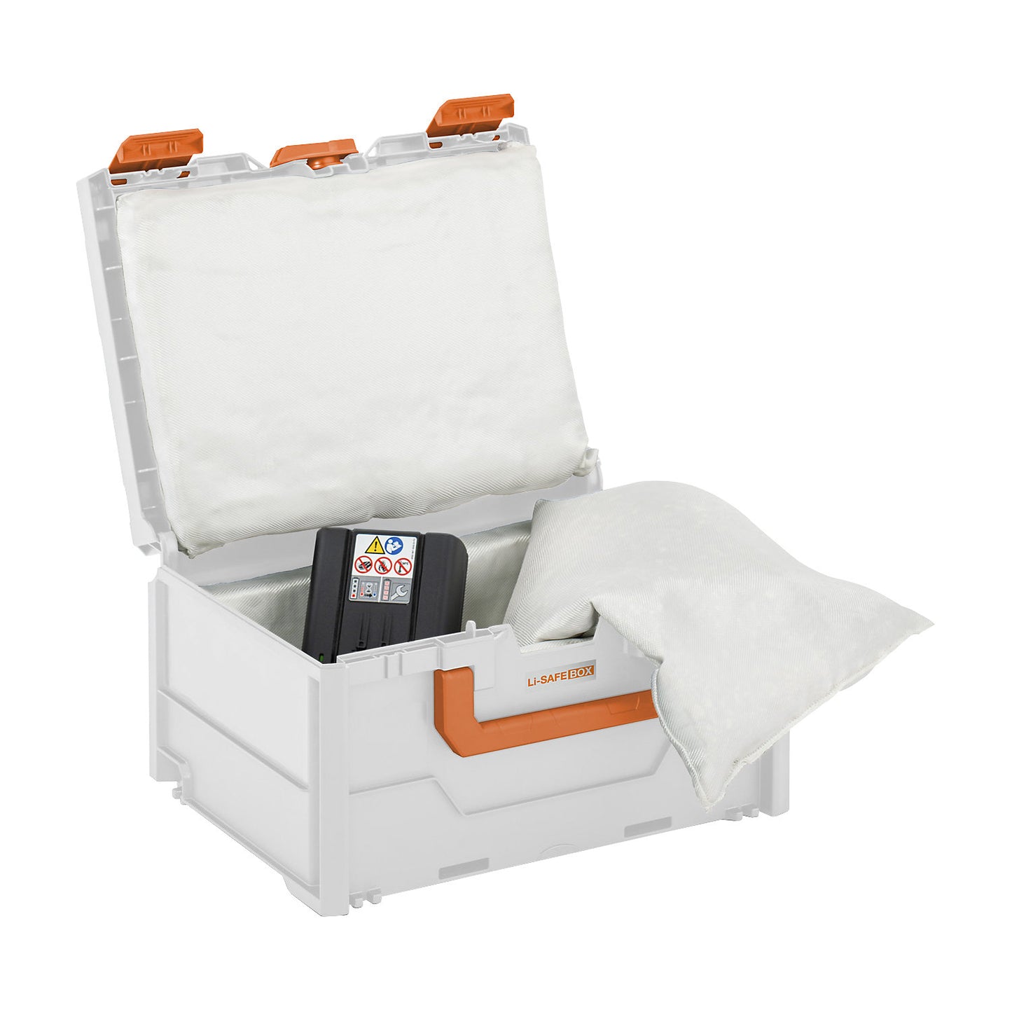 Li-SAFE modular fire protection box for rechargeable batteries, for storage and transport, model 2-S, LxWxH 400 x 300 x 215 mm.