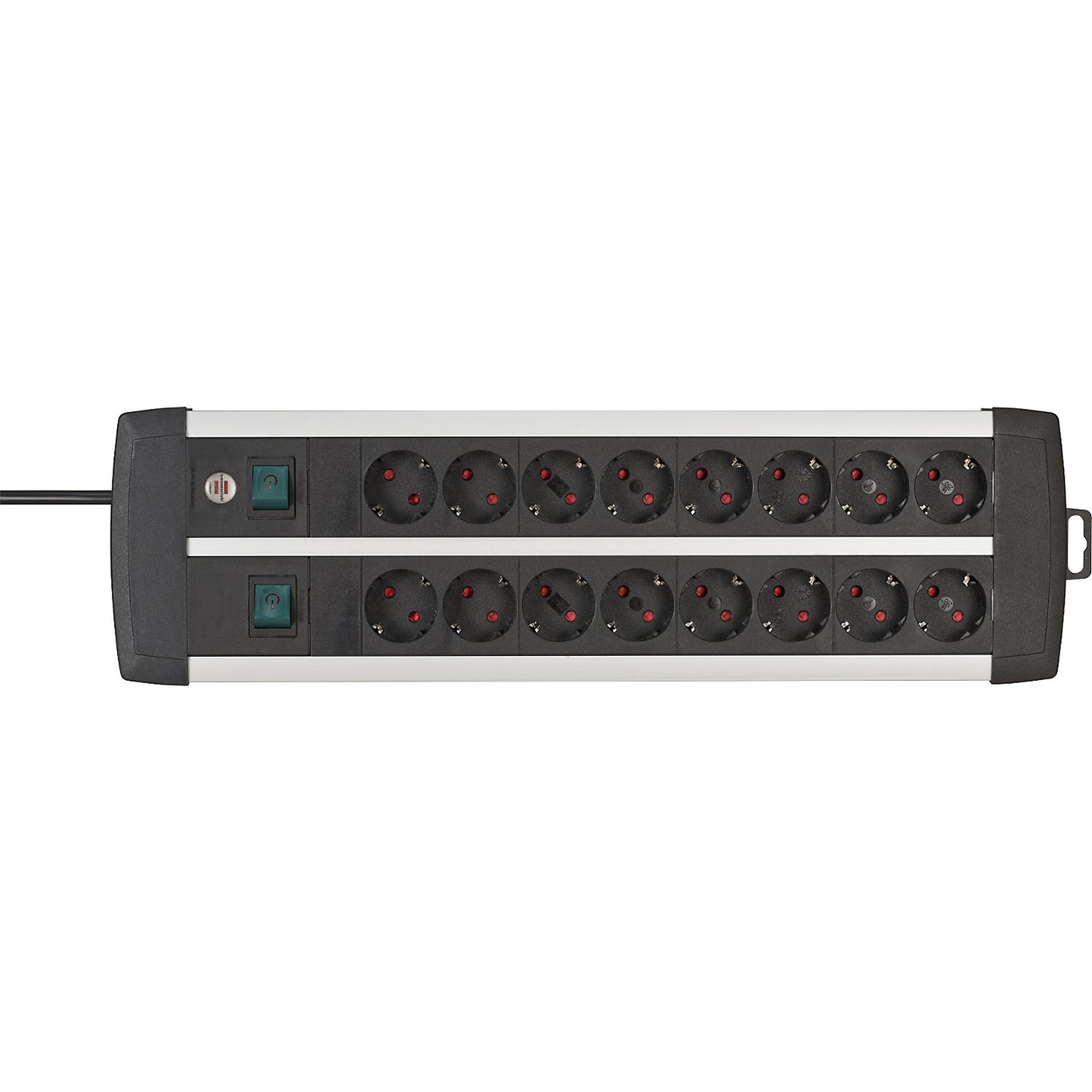 16-way Premium-Alu-Line trailing socket, with 2 switches, silver / black.
