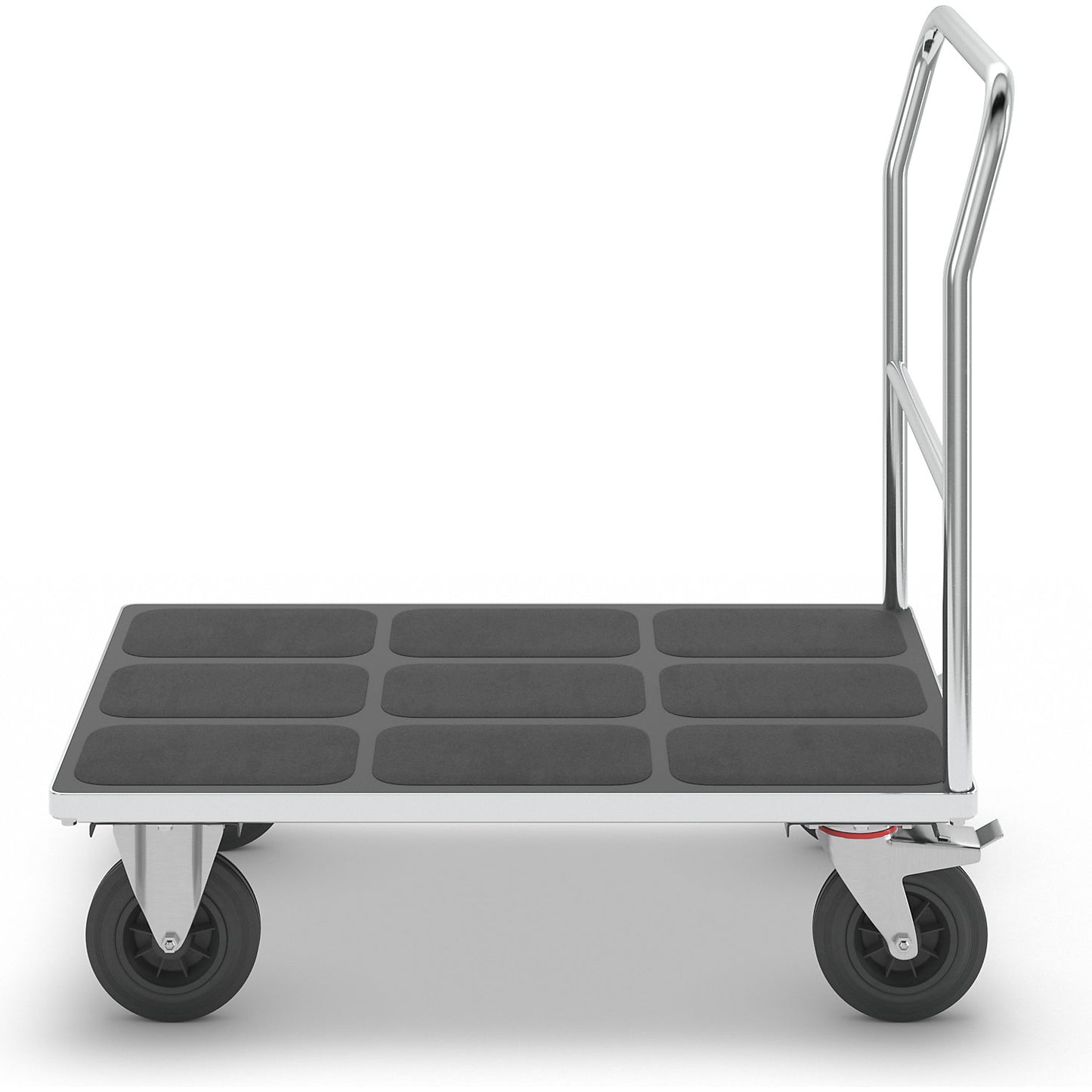 Platform truck with mesh panels, tubular push handle, solid rubber tyres, LxW 1050 x 700 mm, zinc plated.