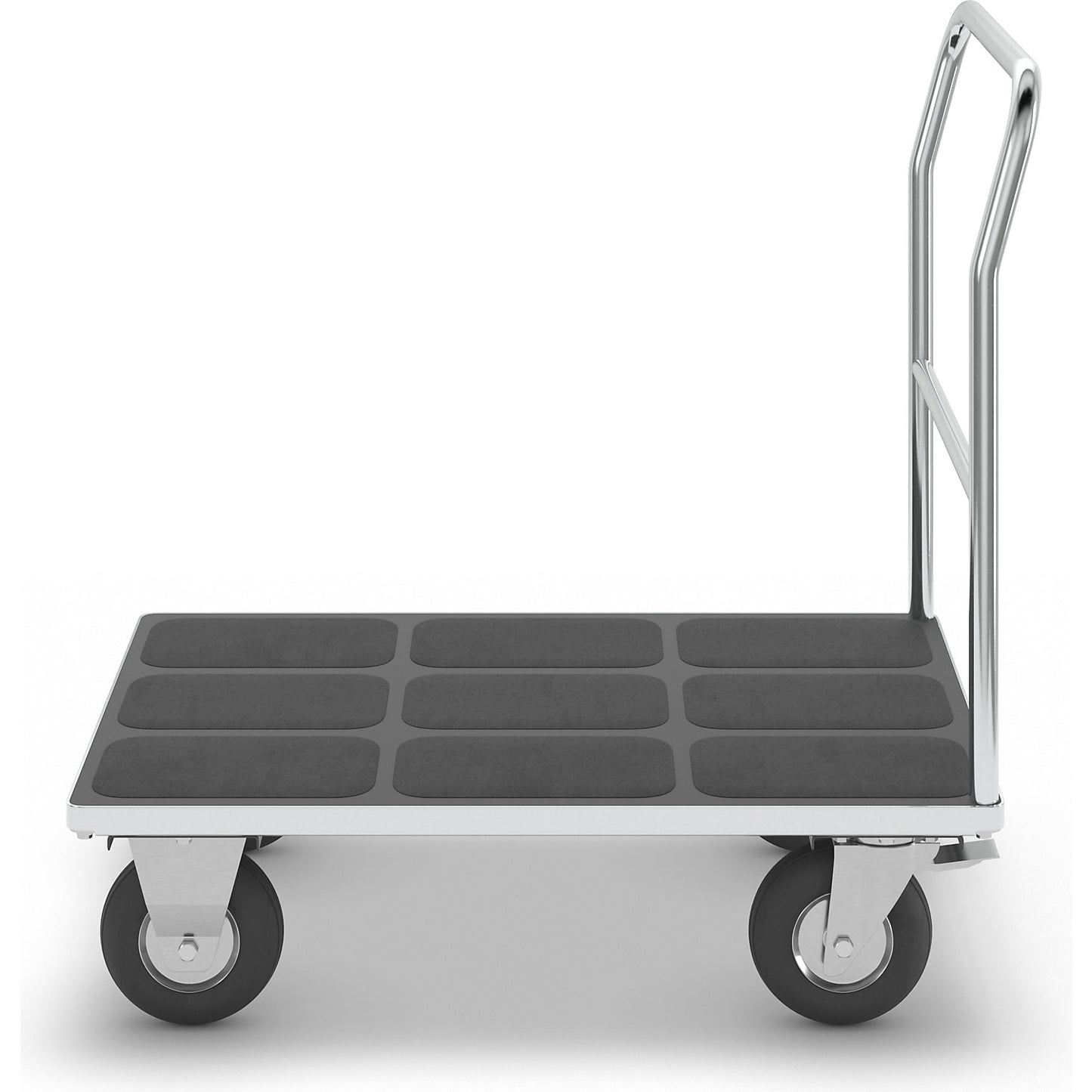 Platform truck with mesh panels, tubular push handle, pneumatic tyres, LxW 1050 x 700 mm, zinc plated.