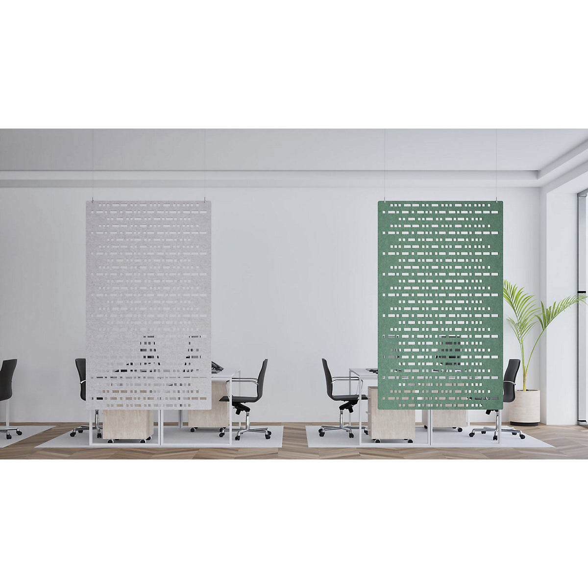 Acoustic panel for ceiling installation, HxW 2000 x 1200 mm, suspended, petrol.