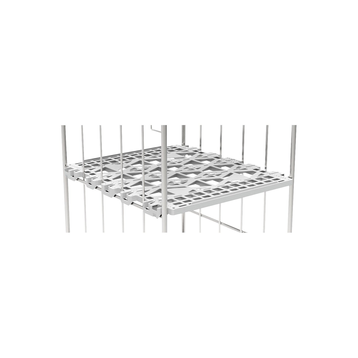 Intermediate shelf, for roll containers, with convenient quick fastening system.