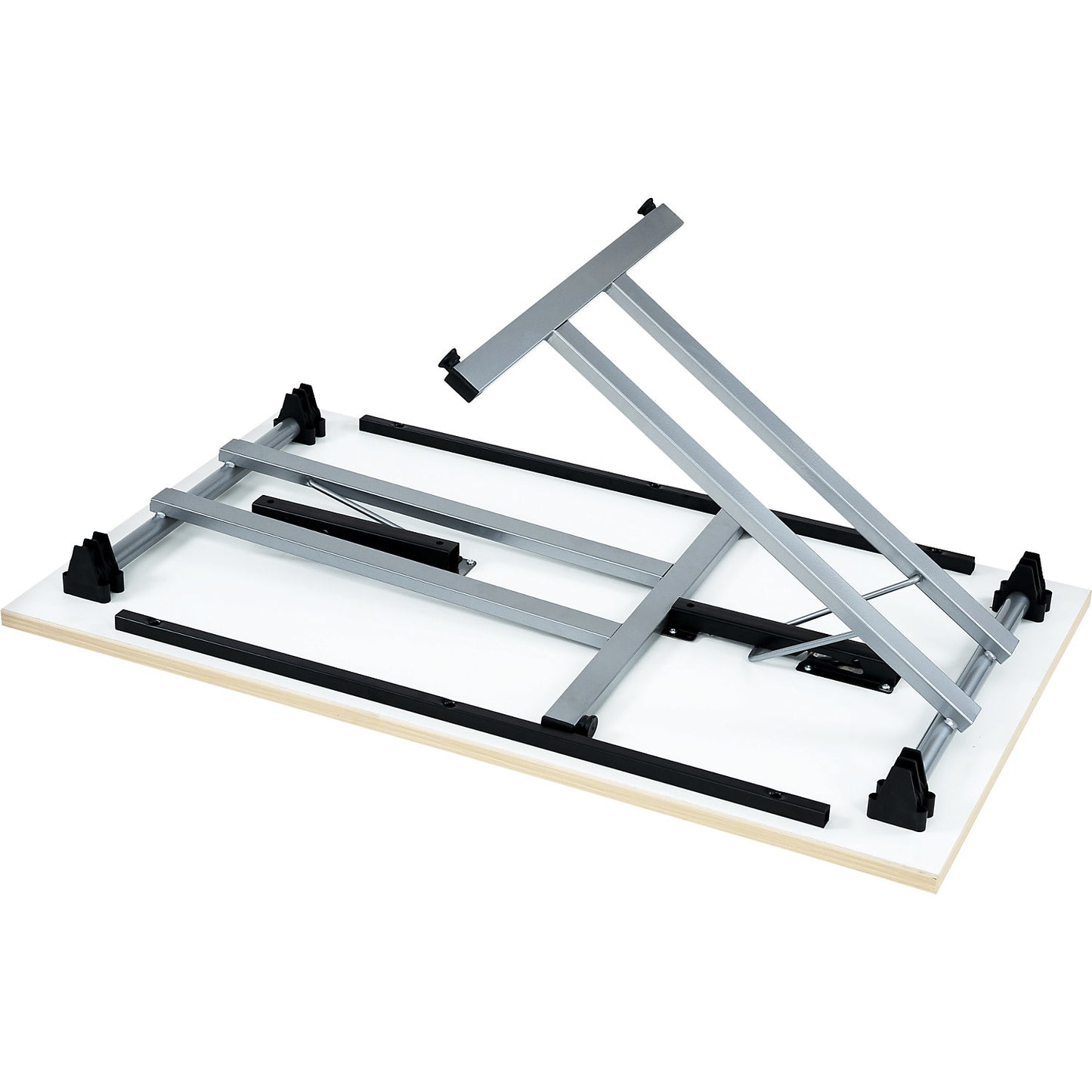 F25 folding table, WxD 1200 x 700 mm, beech finish worktop, aluminium silver frame.