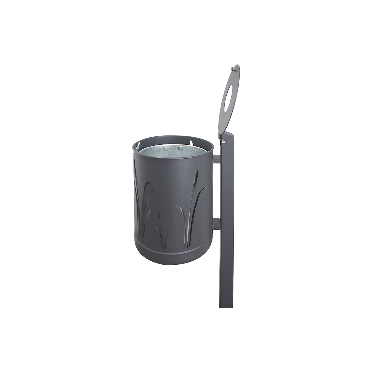 Outdoor waste collector 50 l, for concreting in, black grey, structured.