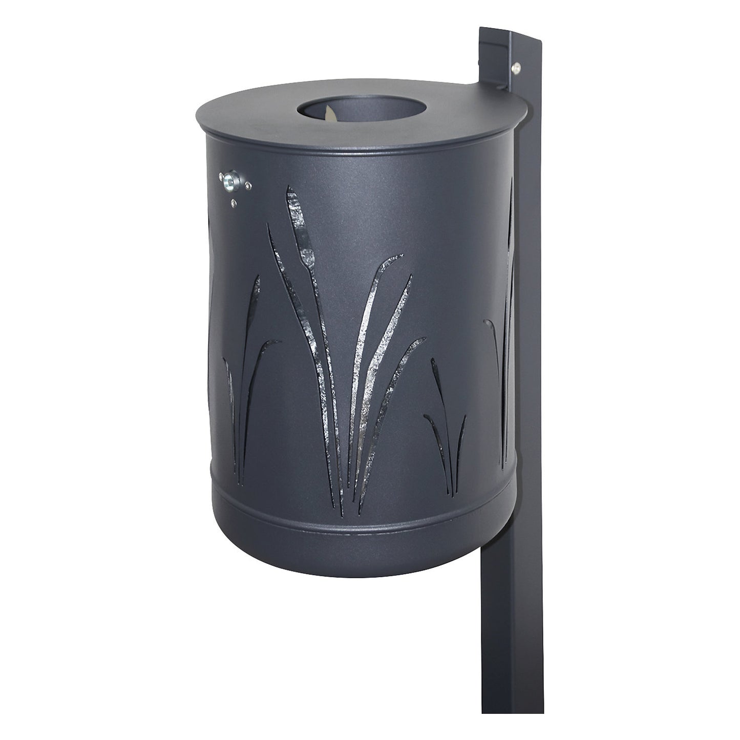 Outdoor waste collector 50 l, for mounting to a wall or a post, black grey, structured.