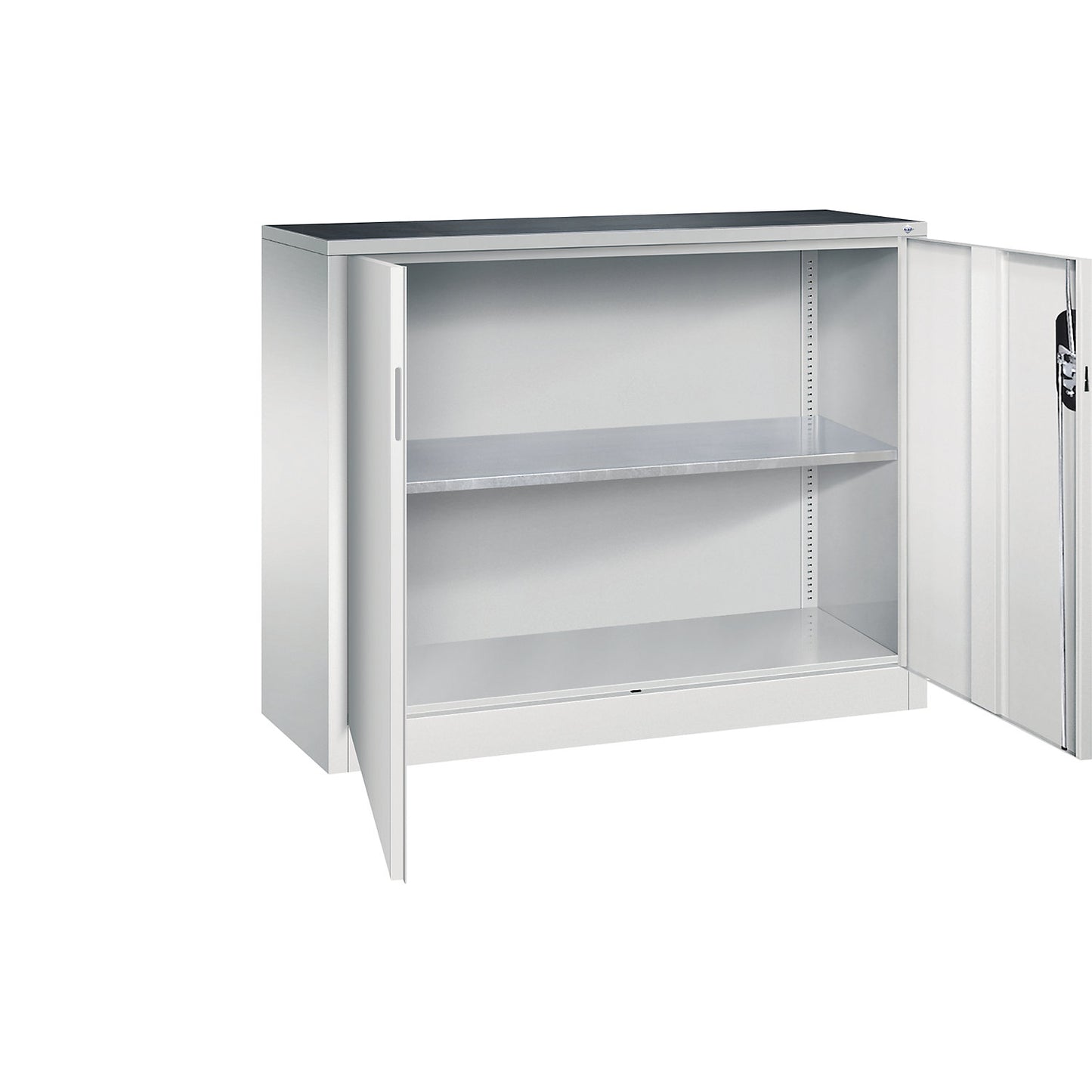 Workshop side cupboard with hinged doors, width x depth 1200 x 400 mm, light grey / light grey.
