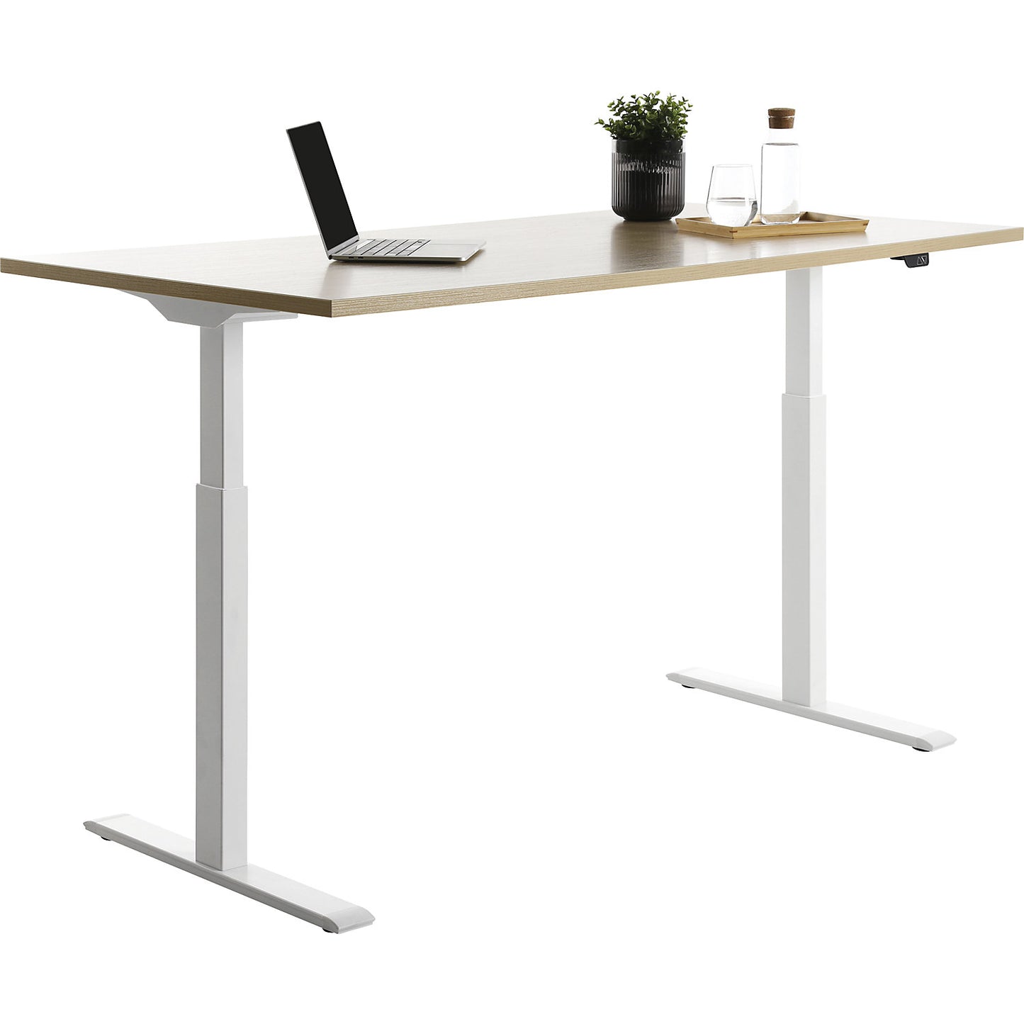 Desk, electric height adjustment, straight, WxD 1600 x 800 mm, maple/white.