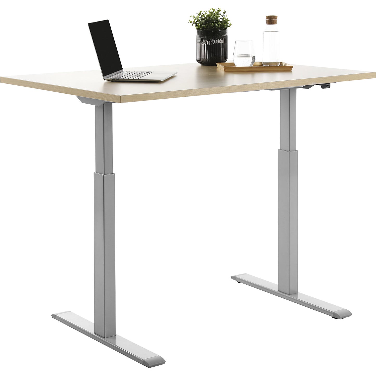 Desk, electric height adjustment, straight, WxD 1200 x 800 mm, maple/grey.