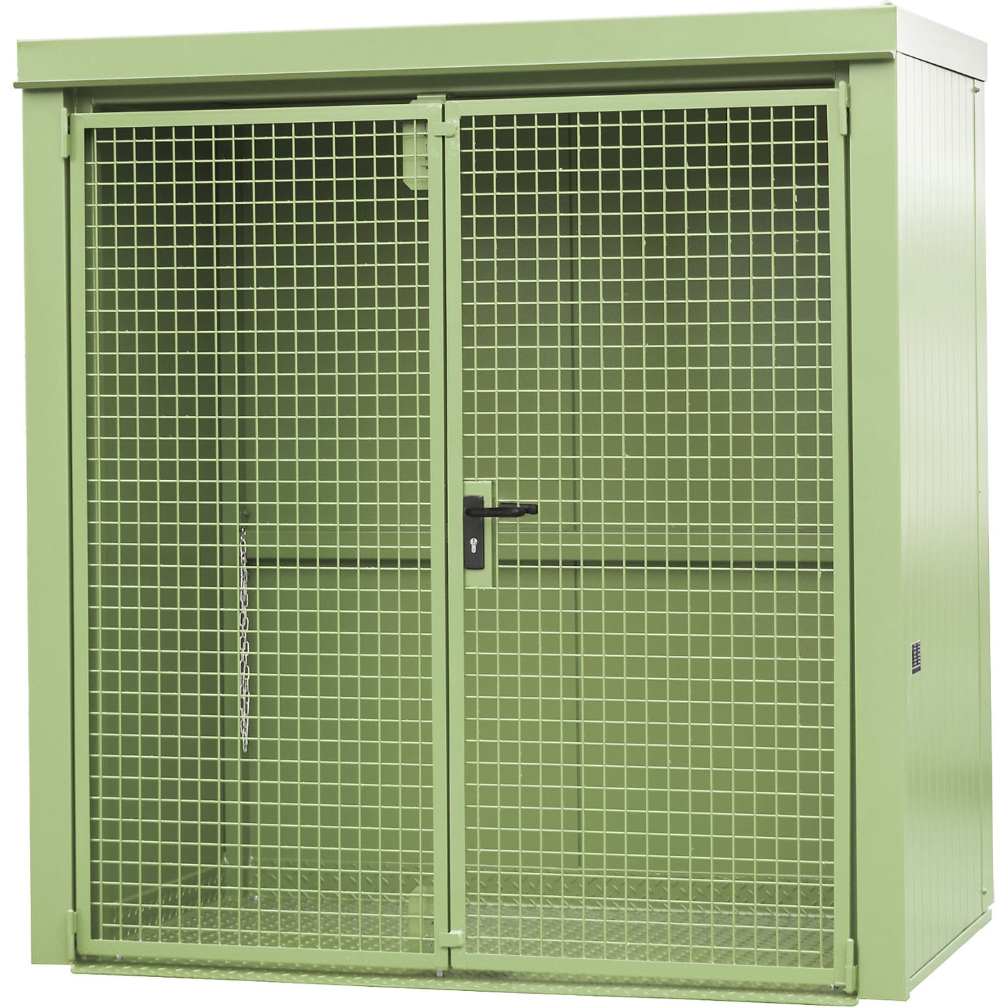 Gas cylinder container, fire resistant, for 28 cylinders with Ø 230 mm, green.