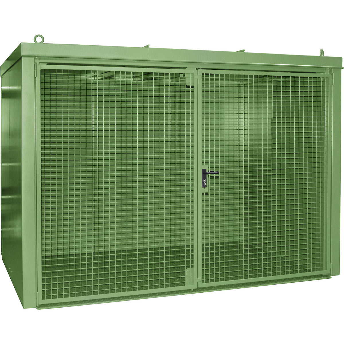 Gas cylinder container, fire resistant, for 60 cylinders with Ø 230 mm, green.