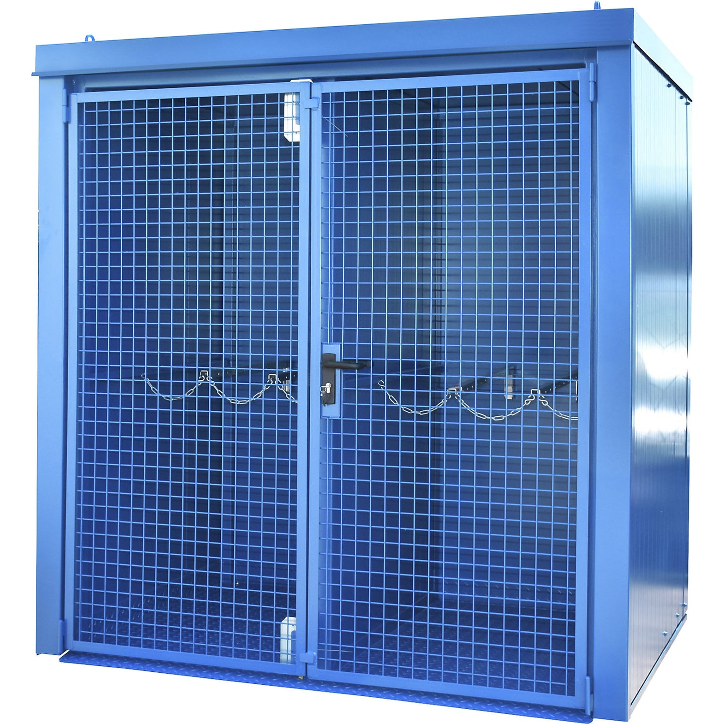 Gas cylinder container with divider, fire resistant, for 35 cylinders with Ø 230 mm, blue.