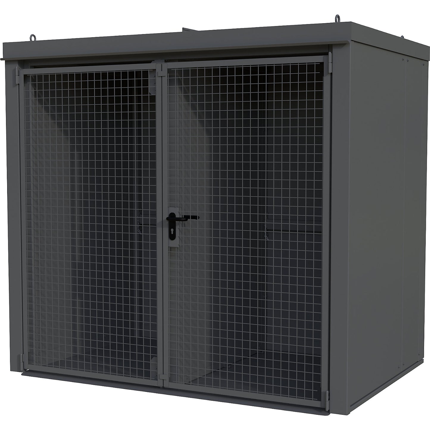 Gas cylinder container with divider, fire resistant, for 45 cylinders with Ø 230 mm, grey.