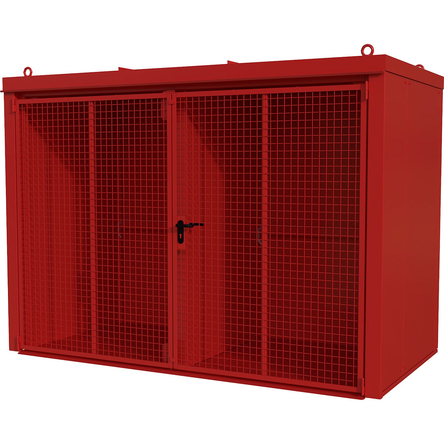 Gas cylinder container with divider, fire resistant, for 60 cylinders with Ø 230 mm, red.