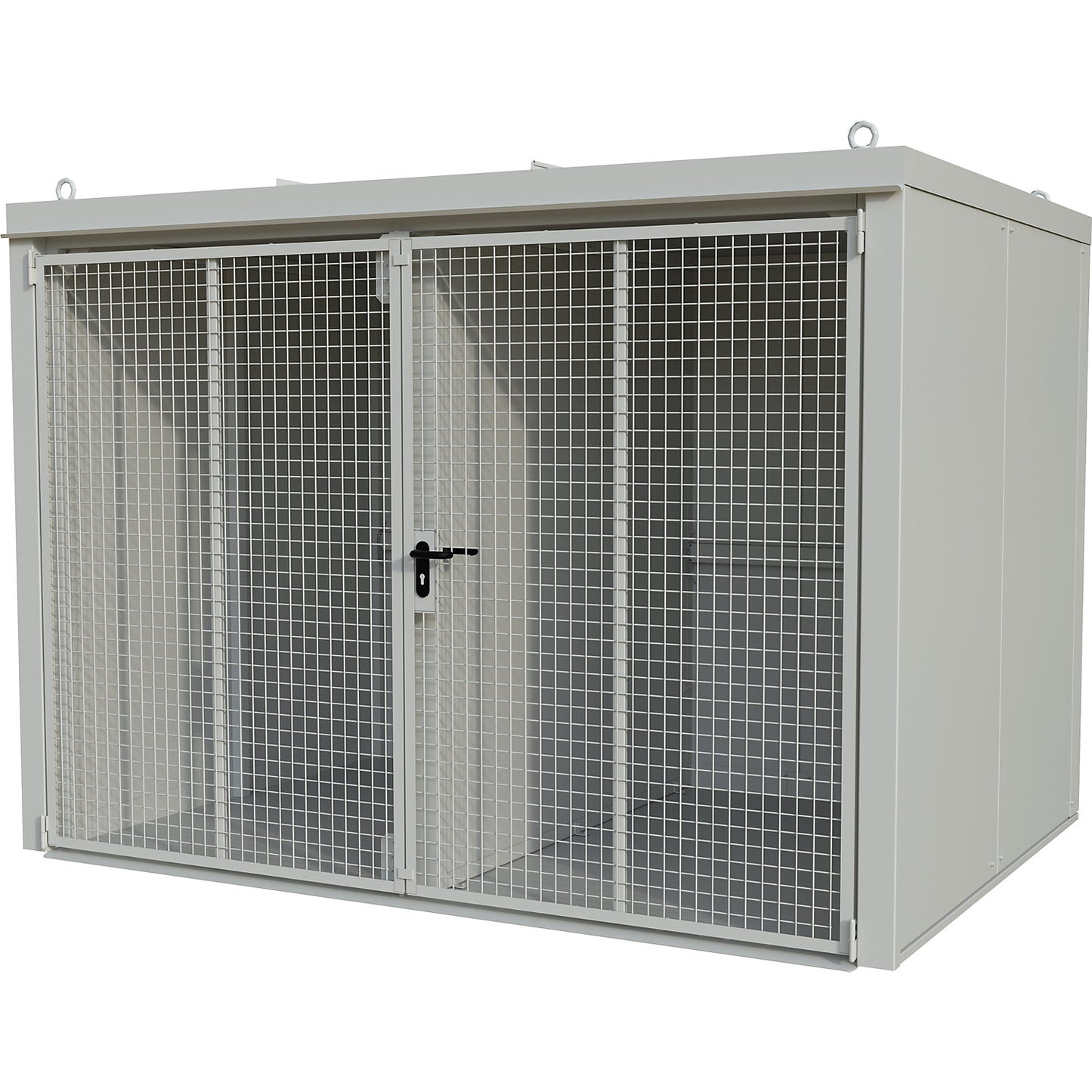Gas cylinder container with divider, fire resistant, for 96 cylinders with Ø 230 mm, white.