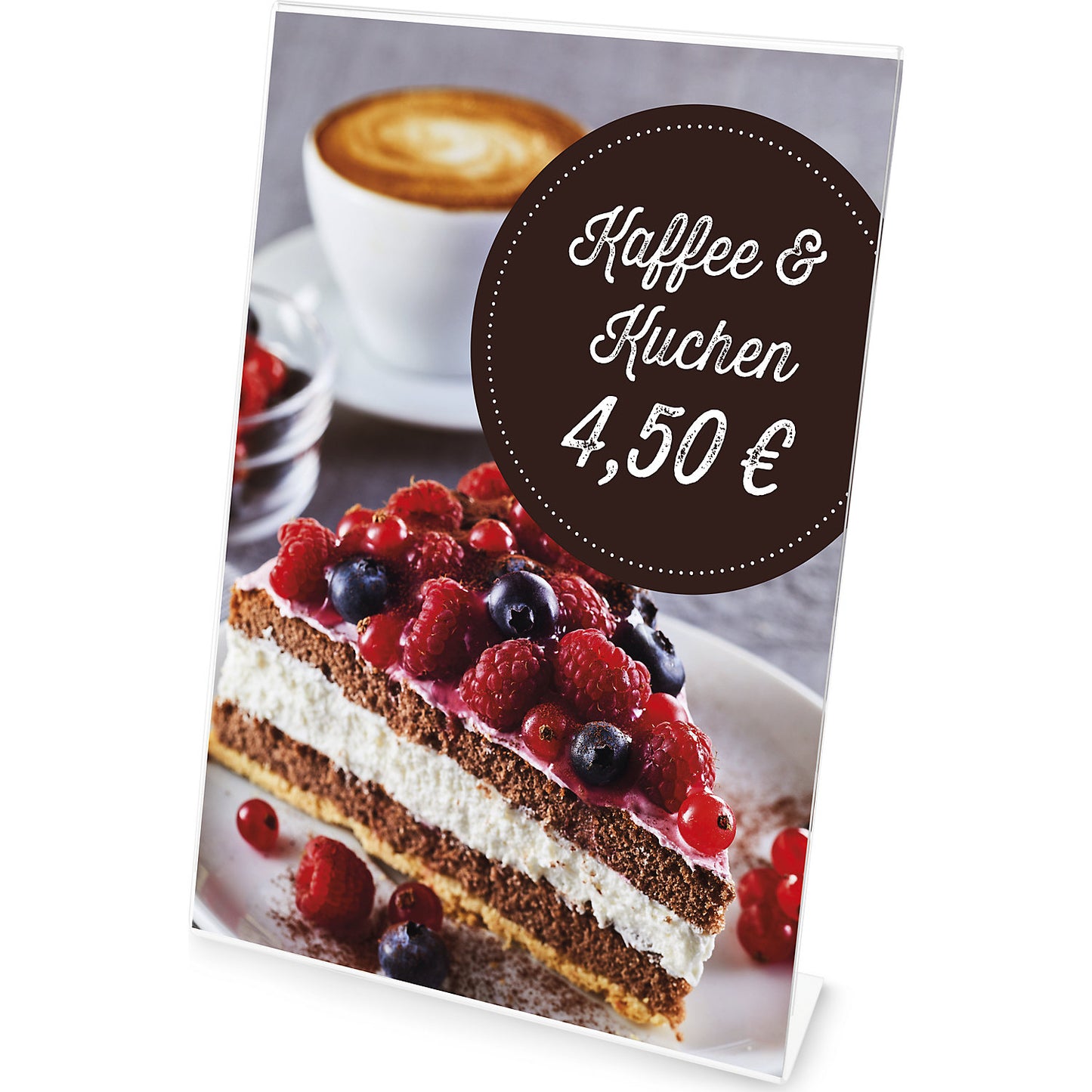 Tabletop display, inclined, polystyrene, format A4 portrait, pack of 4.