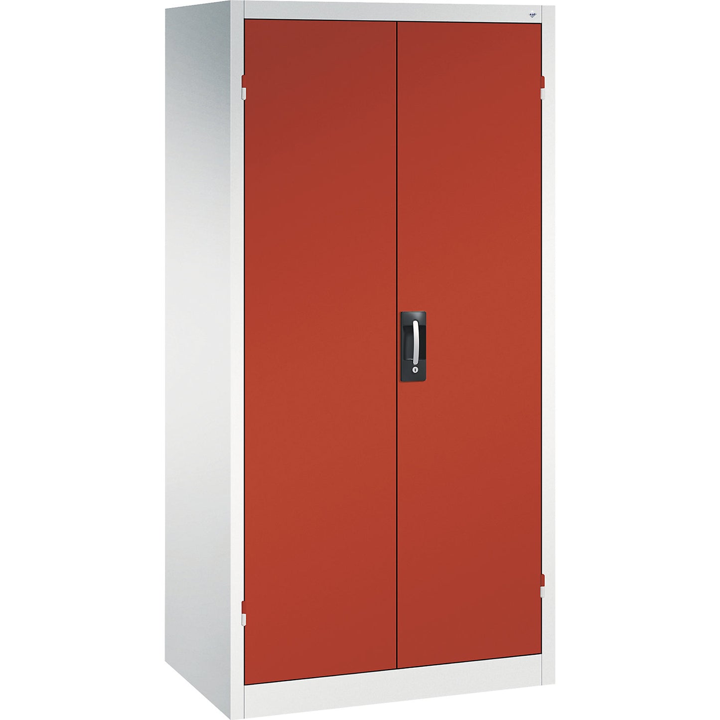 Double door workshop cupboard with drawers, WxD 930 x 600 mm, 3 shelves, light grey / ruby red.