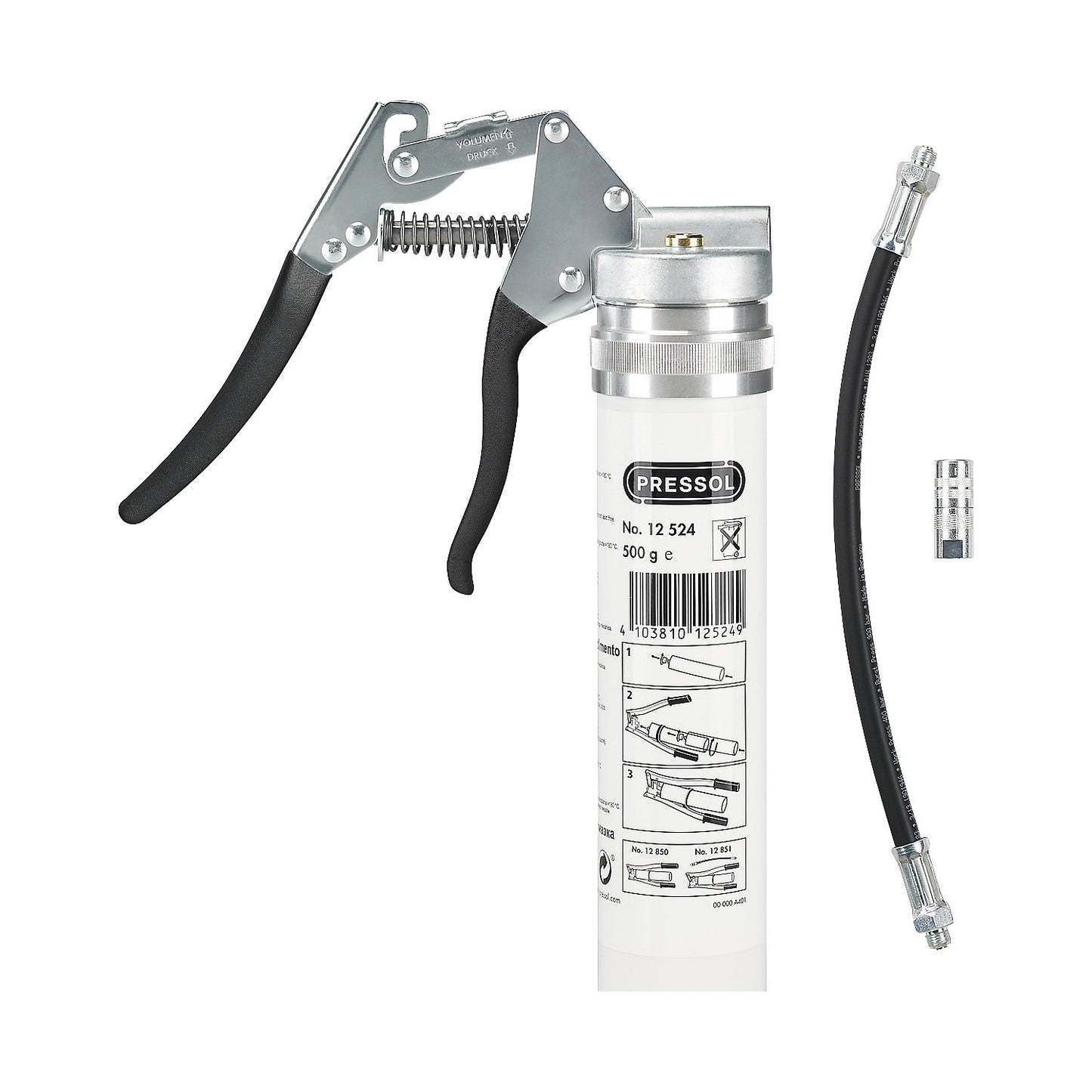 Single-hand grease gun, for greases up to NLGI 2 at 20 °C, LxWxH 235 x 175 x 75 mm.