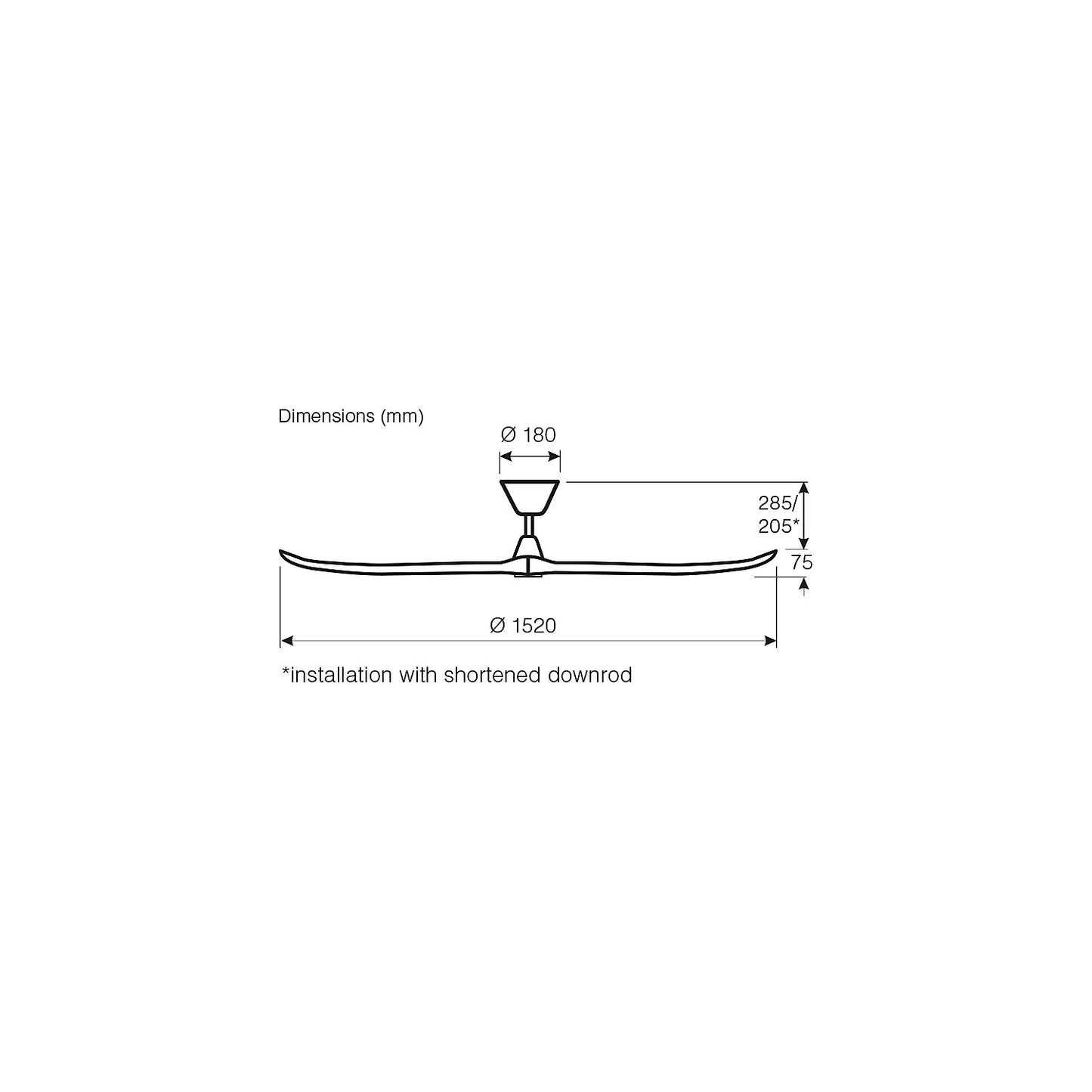 ECO GENUINO ceiling fan, rotor blade Ø 1520 mm, matt black / matt black.