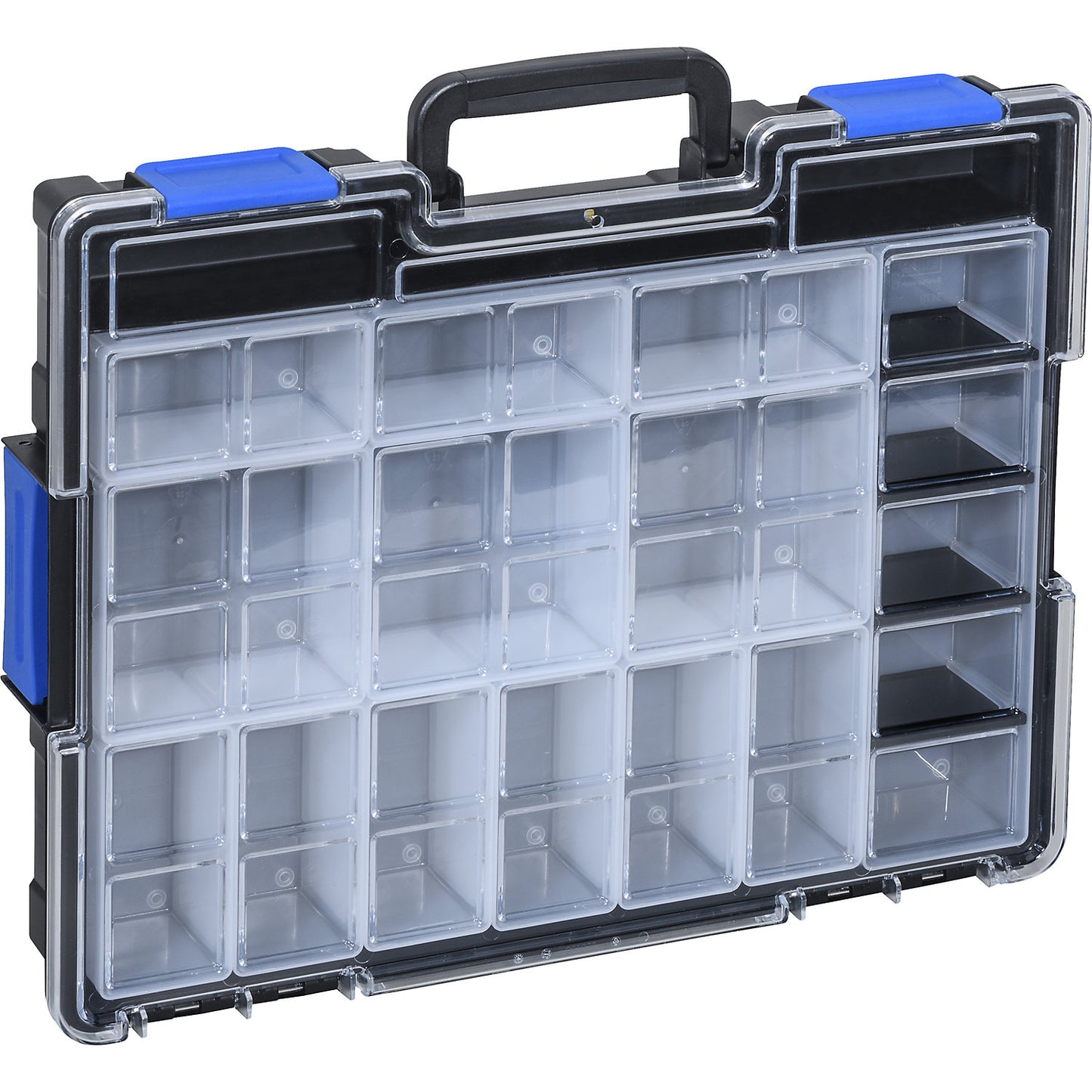 Professional small parts case, external WxH 355 x 76 mm, black/blue.